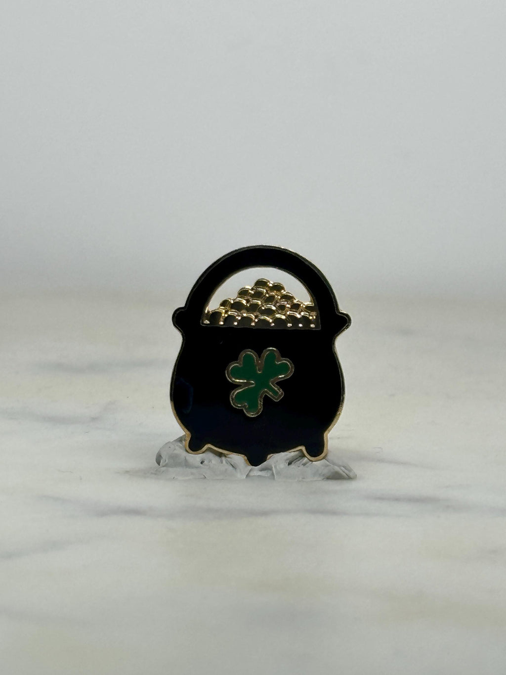 Pot of Gold Enamel Pin: Black & Gold Finish - St. Patrick's Day Accessory