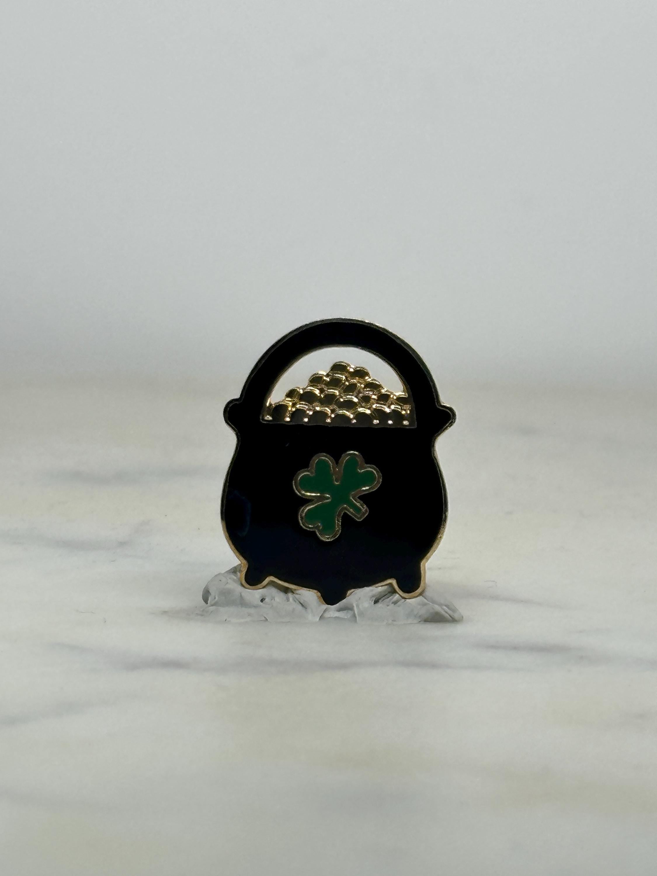 Pot of Gold Enamel Pin: Black & Gold Finish - St. Patrick's Day Accessory