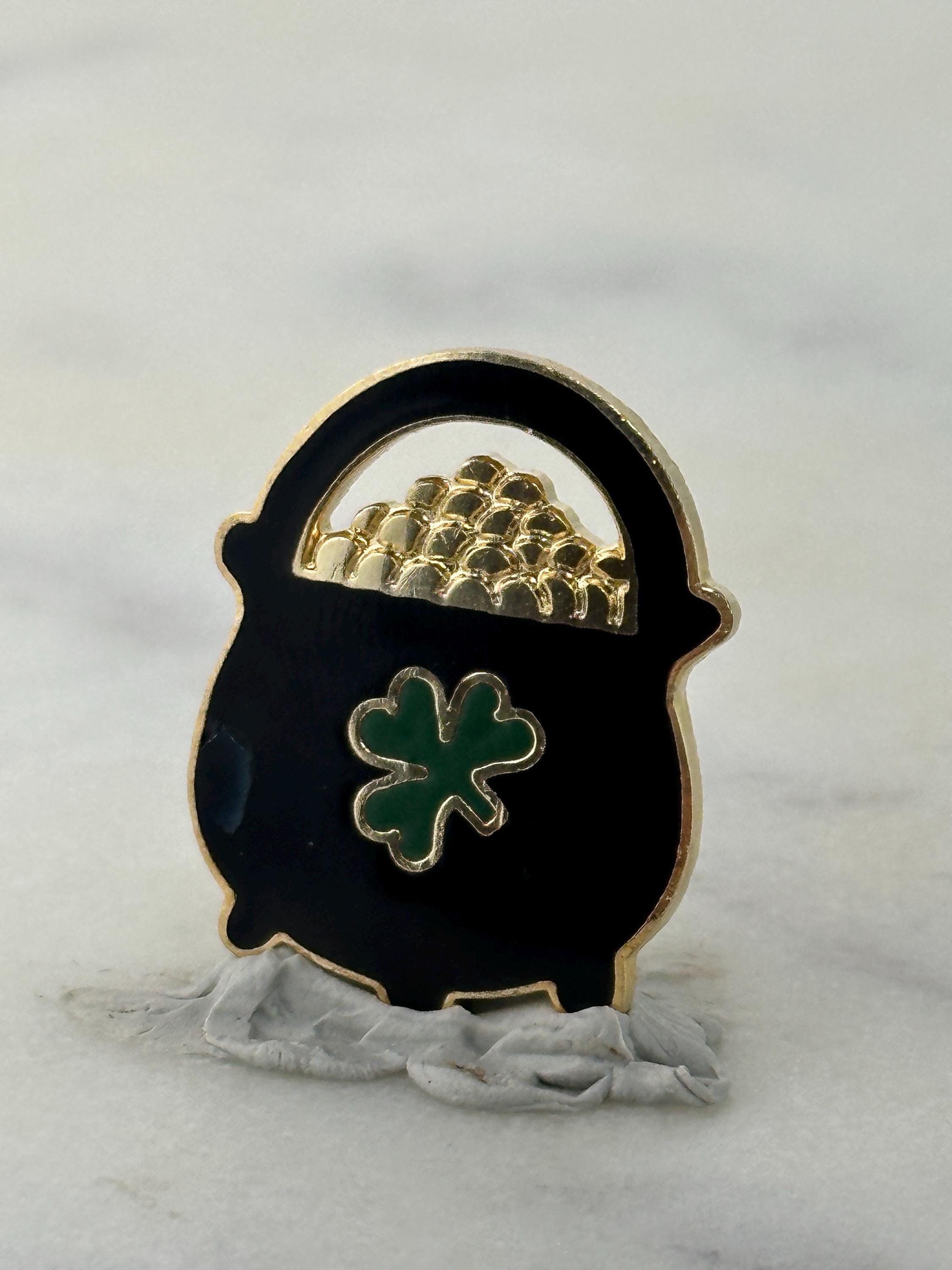 Pot of Gold Enamel Pin: Black & Gold Finish - St. Patrick's Day Accessory