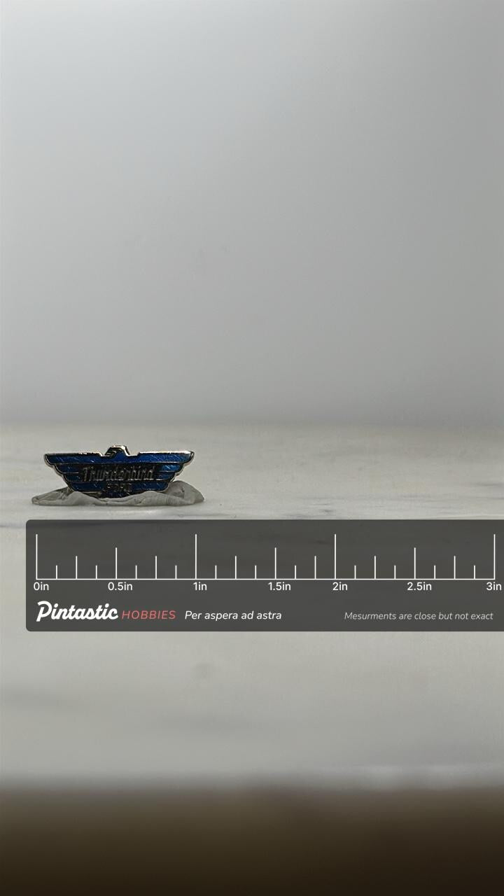 Ford Thunderbird Enamel Pin: Blue & Silver - Vintage Car Accessory with ruler overlay for size reference