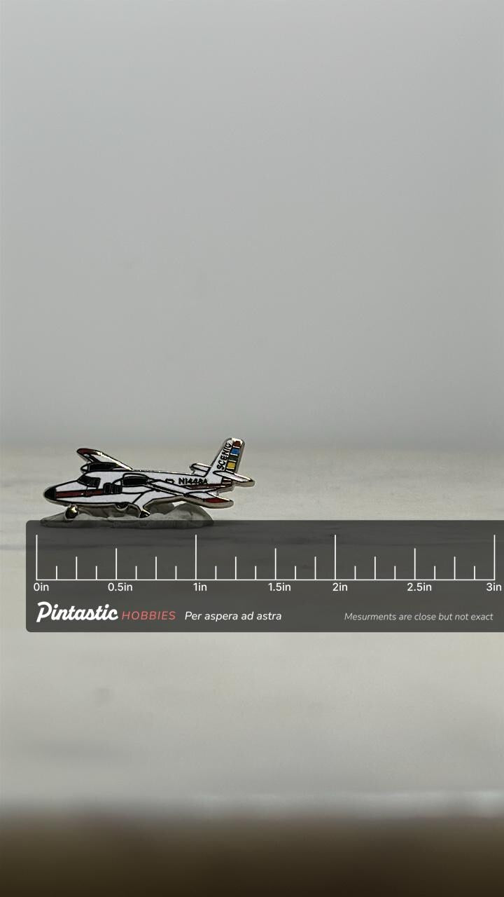 Twin Otter DHC-6 Airplane Pin – White & Red Enamel Aviation Lapel with ruler overlay for size reference