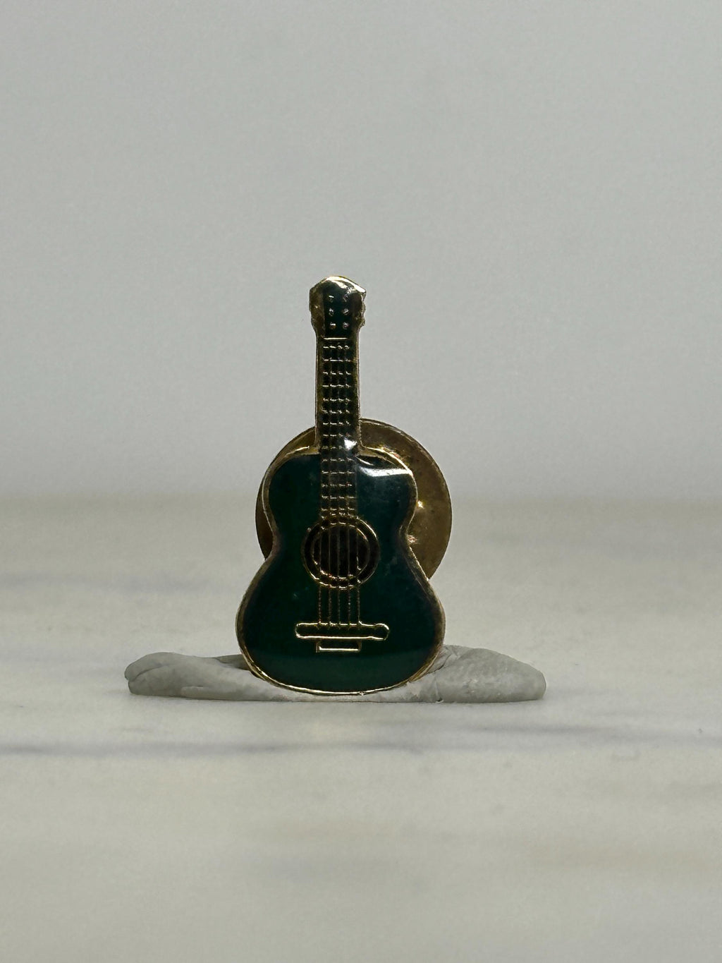 Guitar Enamel Pin: Dark Green Gold-Tone - Retro Music Accessory