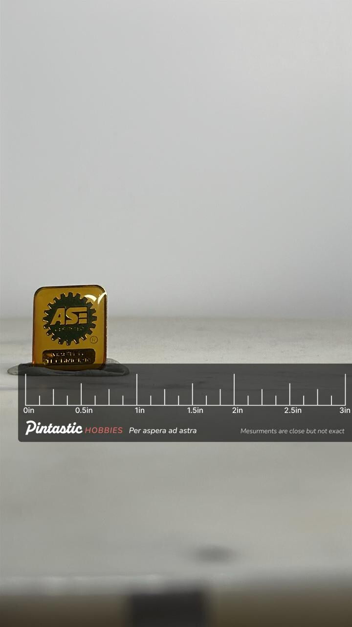 ASE Certified Master Technician Pin: Yellow Enamel Gear Logo - Retro Automotive Accessory