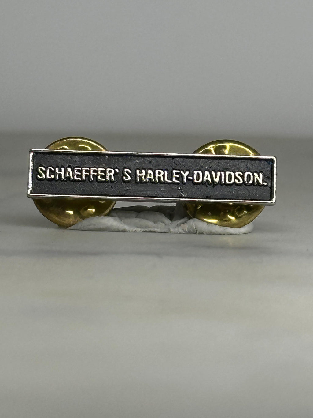 Harley-Davidson Nameplate Pin: Black Enamel & Silver Tone - Vintage Biker Accessory