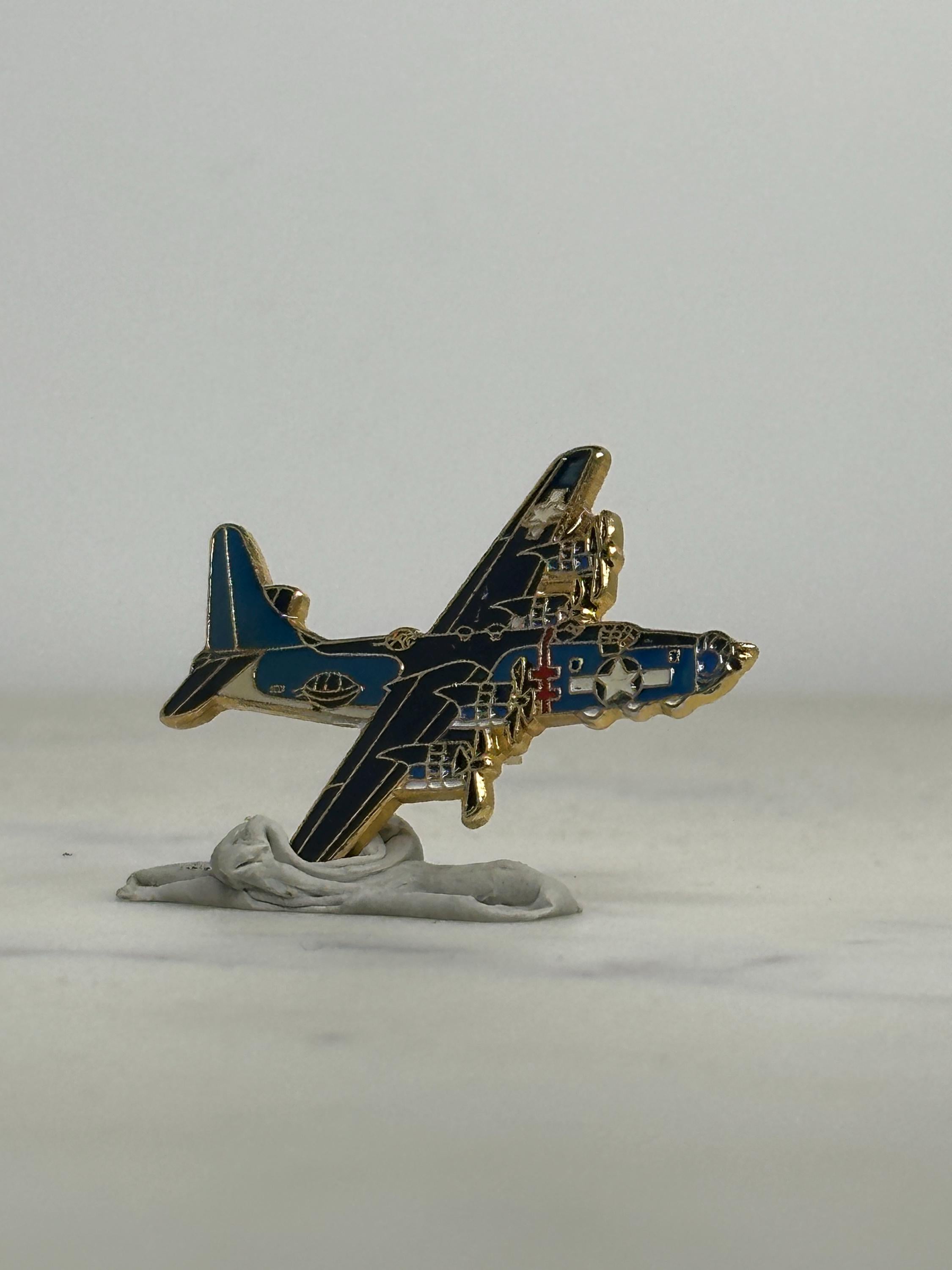 B-24 Liberator Bomber Pin: Blue & Gold WWII Airplane – Vintage Aviation Collectible