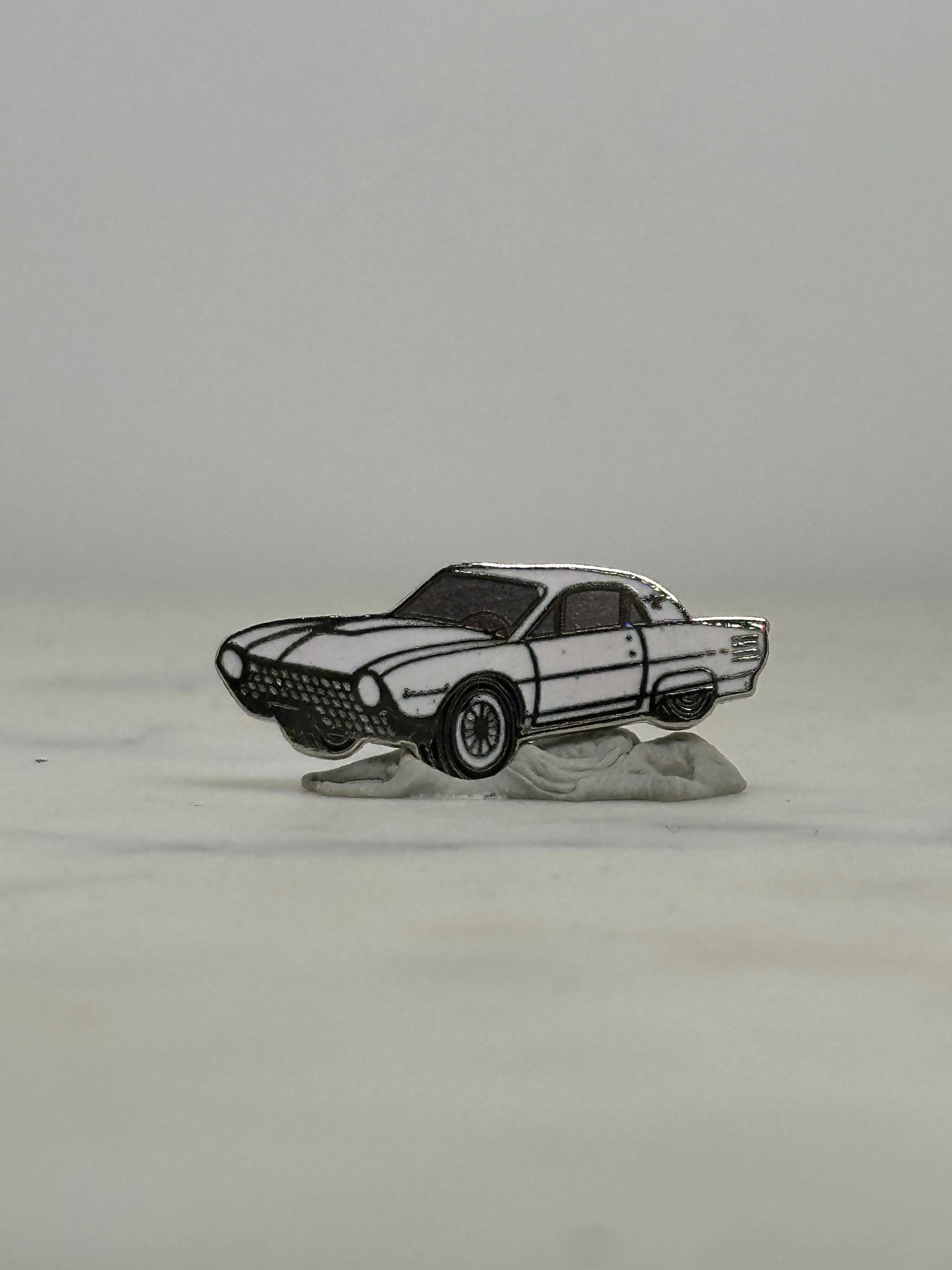1960s Ford Thunderbird Car Pin: White Enamel Classic Car – Vintage Auto Collector Lapel