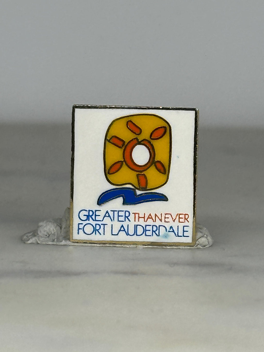 Fort Lauderdale Souvenir Pin: White Enamel Square - Retro Travel Accessory