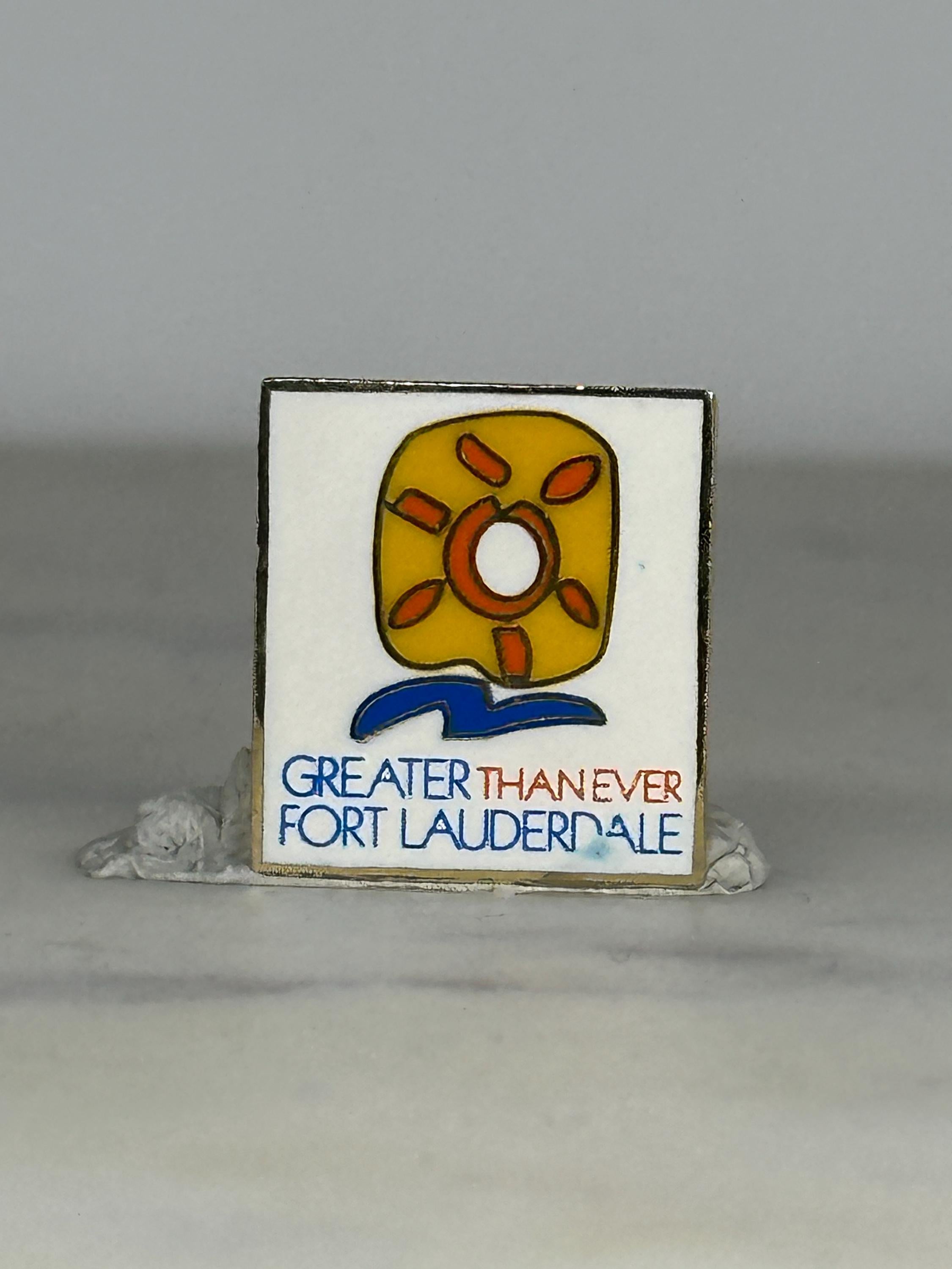 Fort Lauderdale Souvenir Pin: White Enamel Square - Retro Travel Accessory