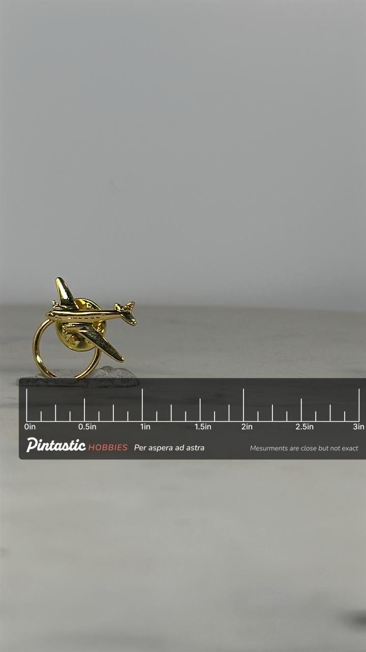 Airplane Lapel Pin: Gold Tone Metal Finish - Retro Travel Accessory
