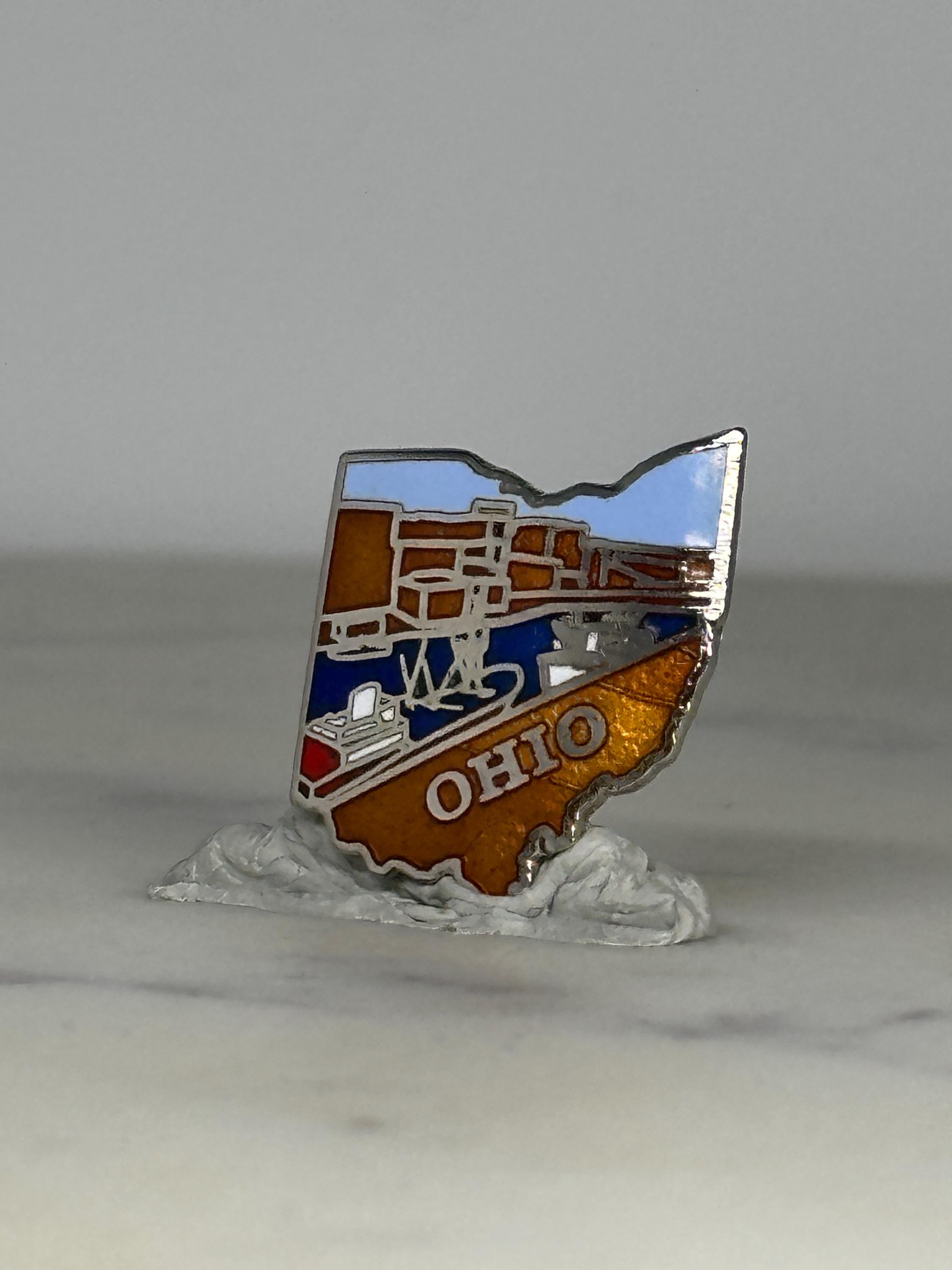 Ohio State Shaped Enamel Pin: Multicolor Souvenir - Vintage Travel Accessory