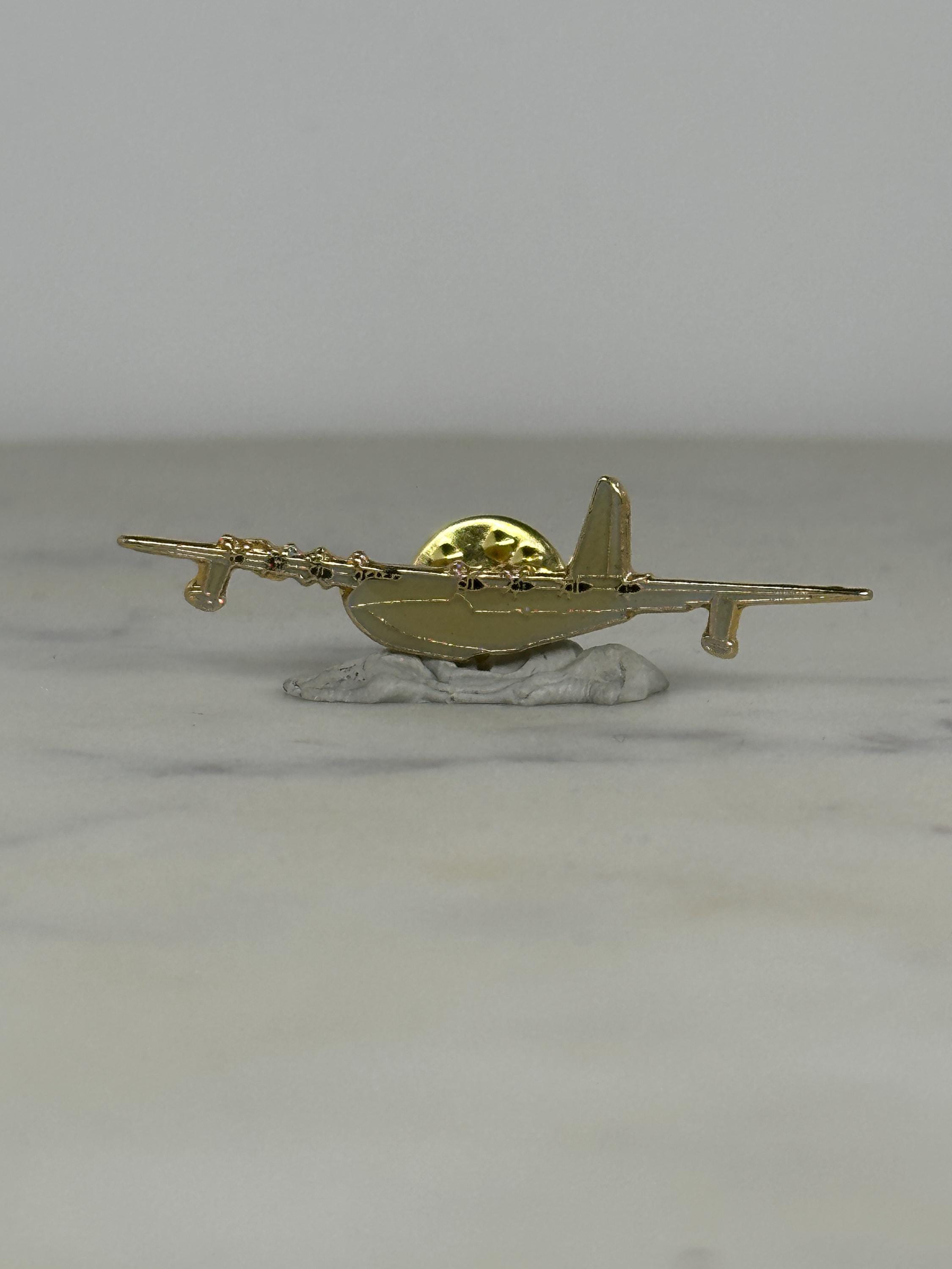Lockheed C-130 Hercules Plane Pin – Vintage Gold Metal Military Collectible