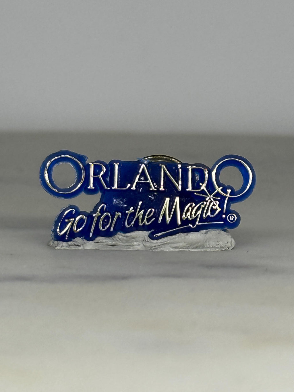 Orlando Souvenir Enamel Pin: Blue & Silver Text - Vintage Travel Accessory