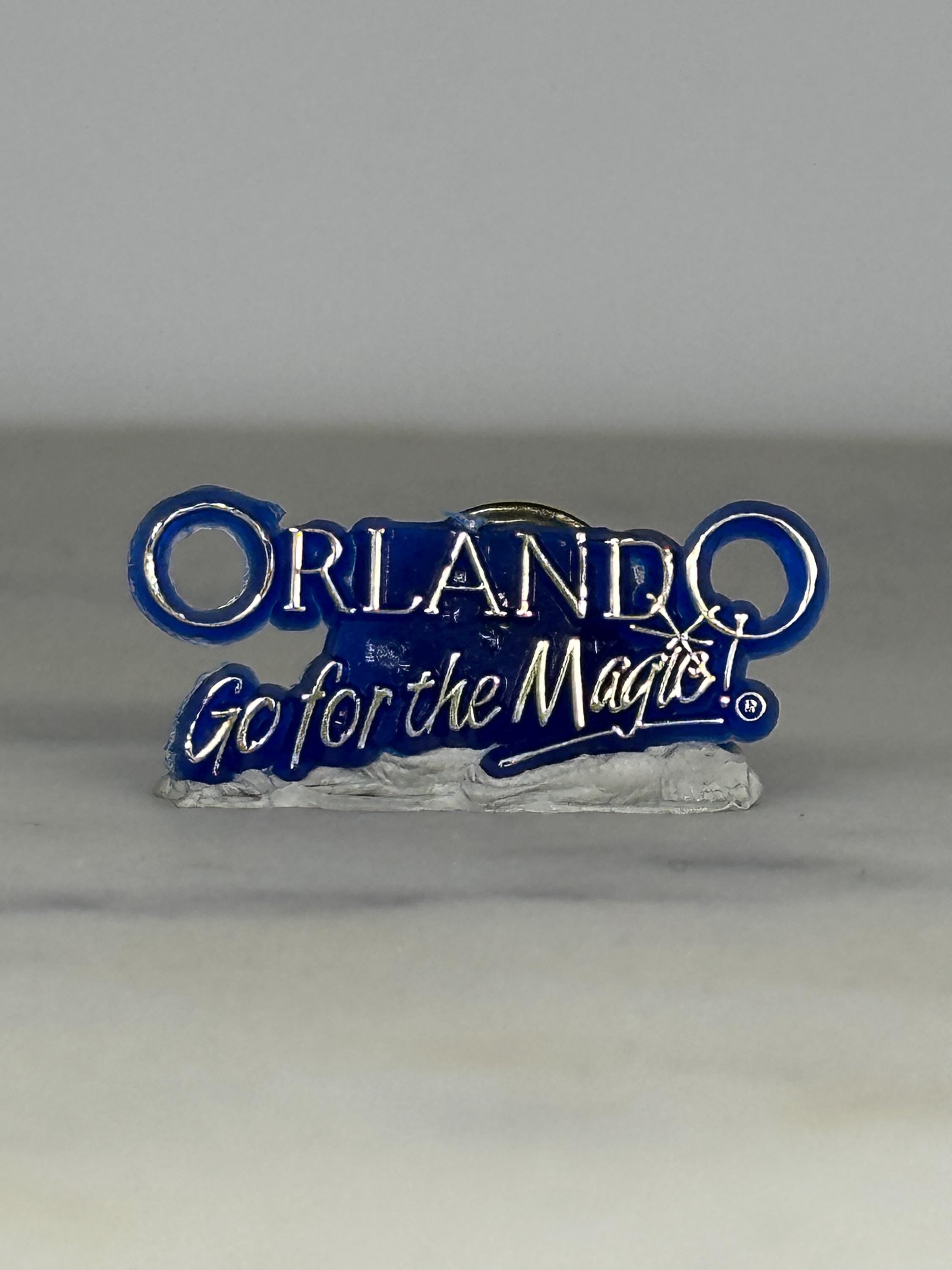 Orlando Souvenir Enamel Pin: Blue & Silver Text - Vintage Travel Accessory