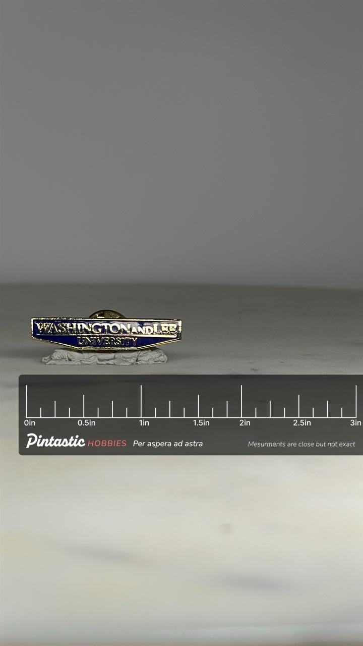 Washington and Lee University Pin: Gold and Blue Enamel - Vintage School Accessory with ruler overlay for size reference