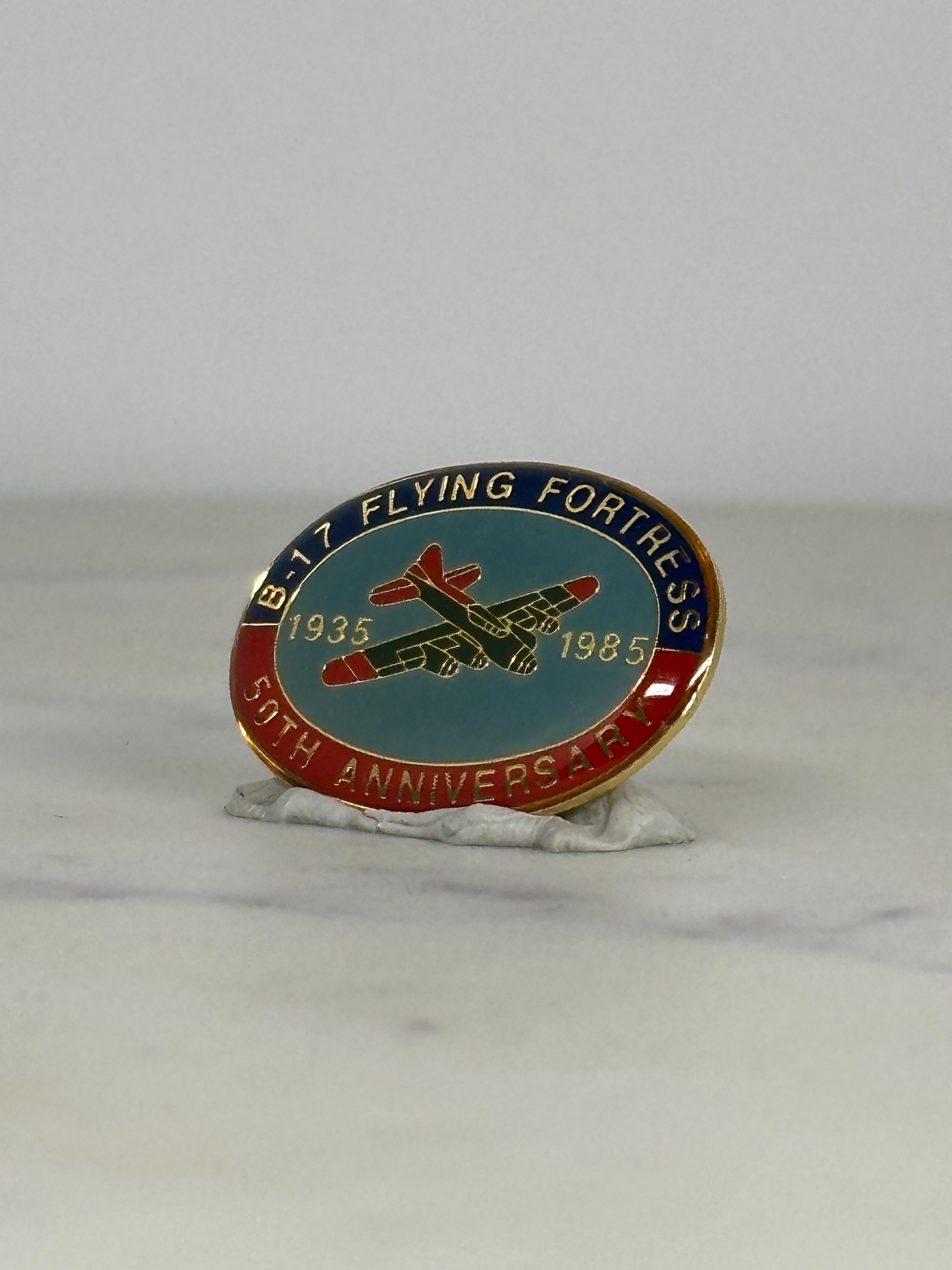 B-17 Flying Fortress Enamel Pin: Red/Blue Oval - 1985 Anniversary Accessory