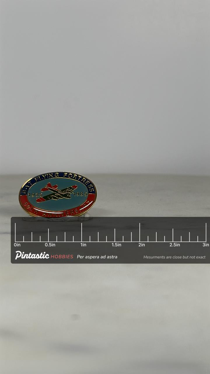 B-17 Flying Fortress Enamel Pin: Red/Blue Oval - 1985 Anniversary Accessory
