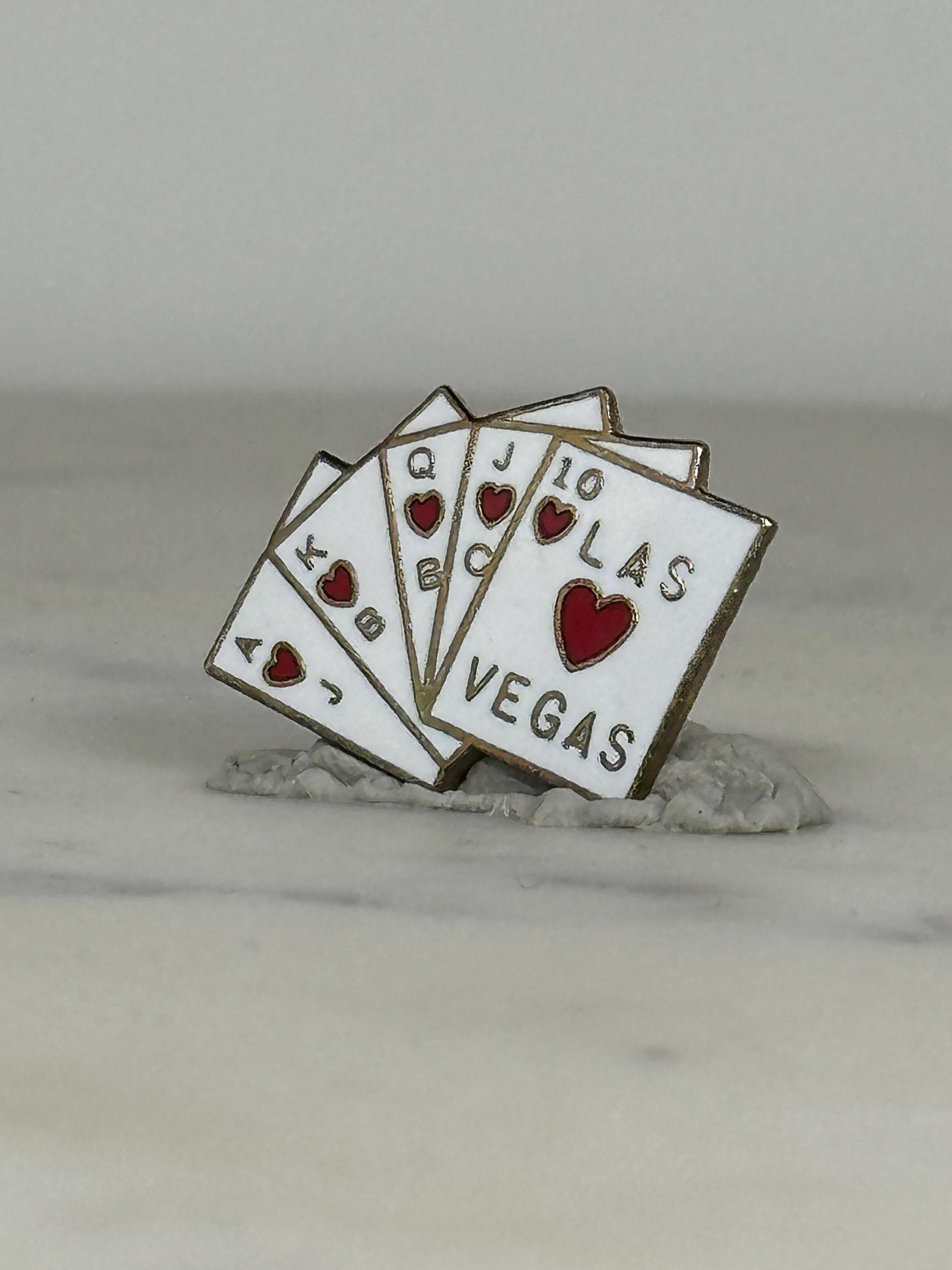 Las Vegas Poker Enamel Pin: Red & White Finish - Vintage Casino Accessory