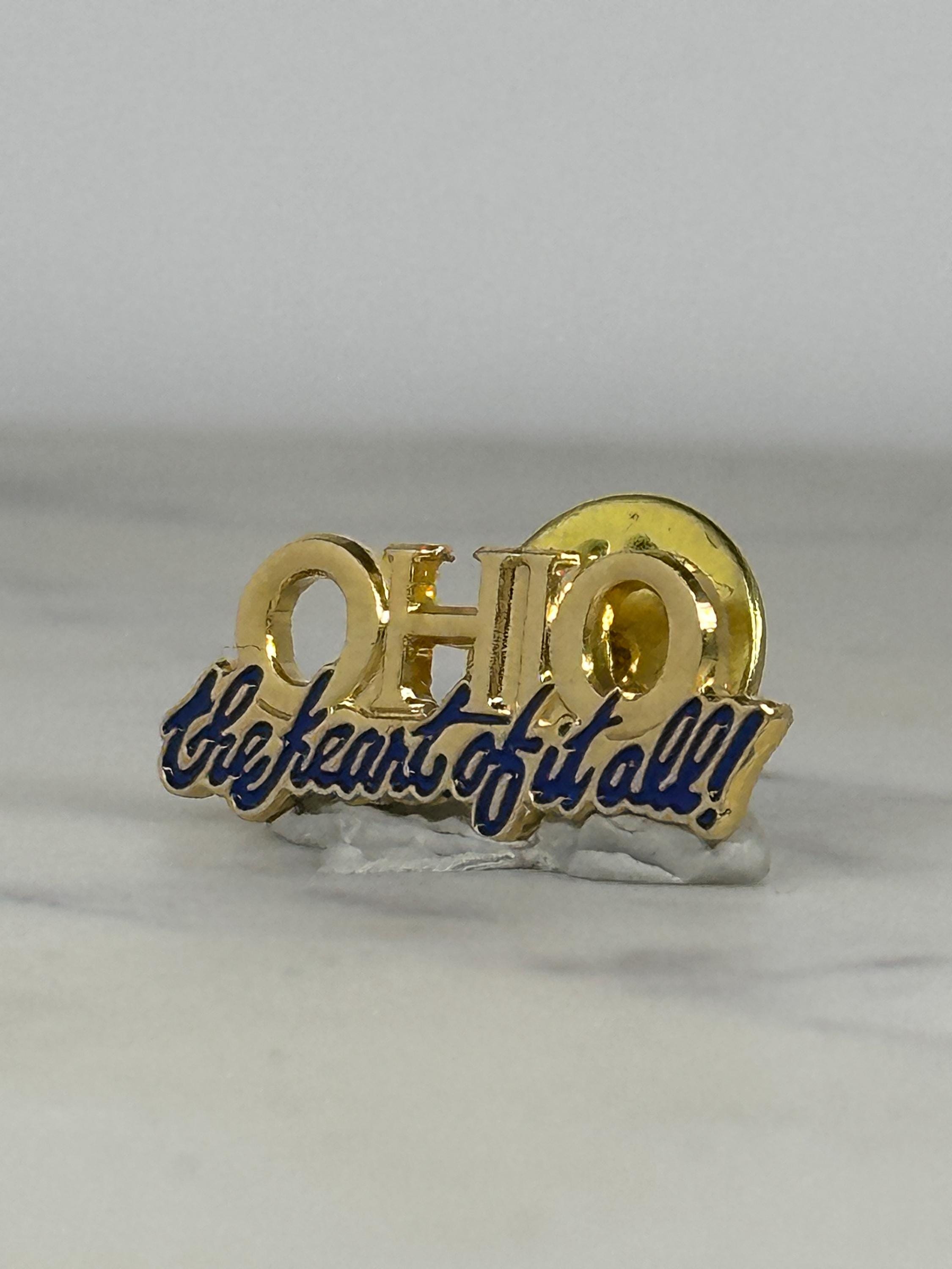 Ohio Souvenir Enamel Pin: Gold & Blue Script - Vintage Travel Accessory