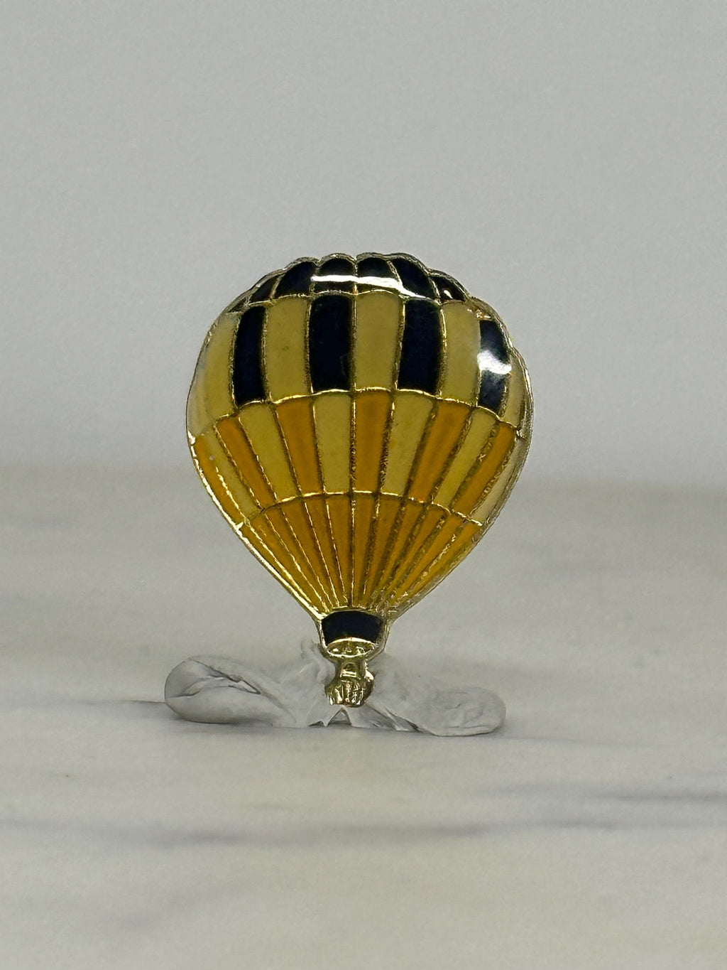 Hot Air Balloon Enamel Pin: Gold & Black Striped - Retro Travel Accessory