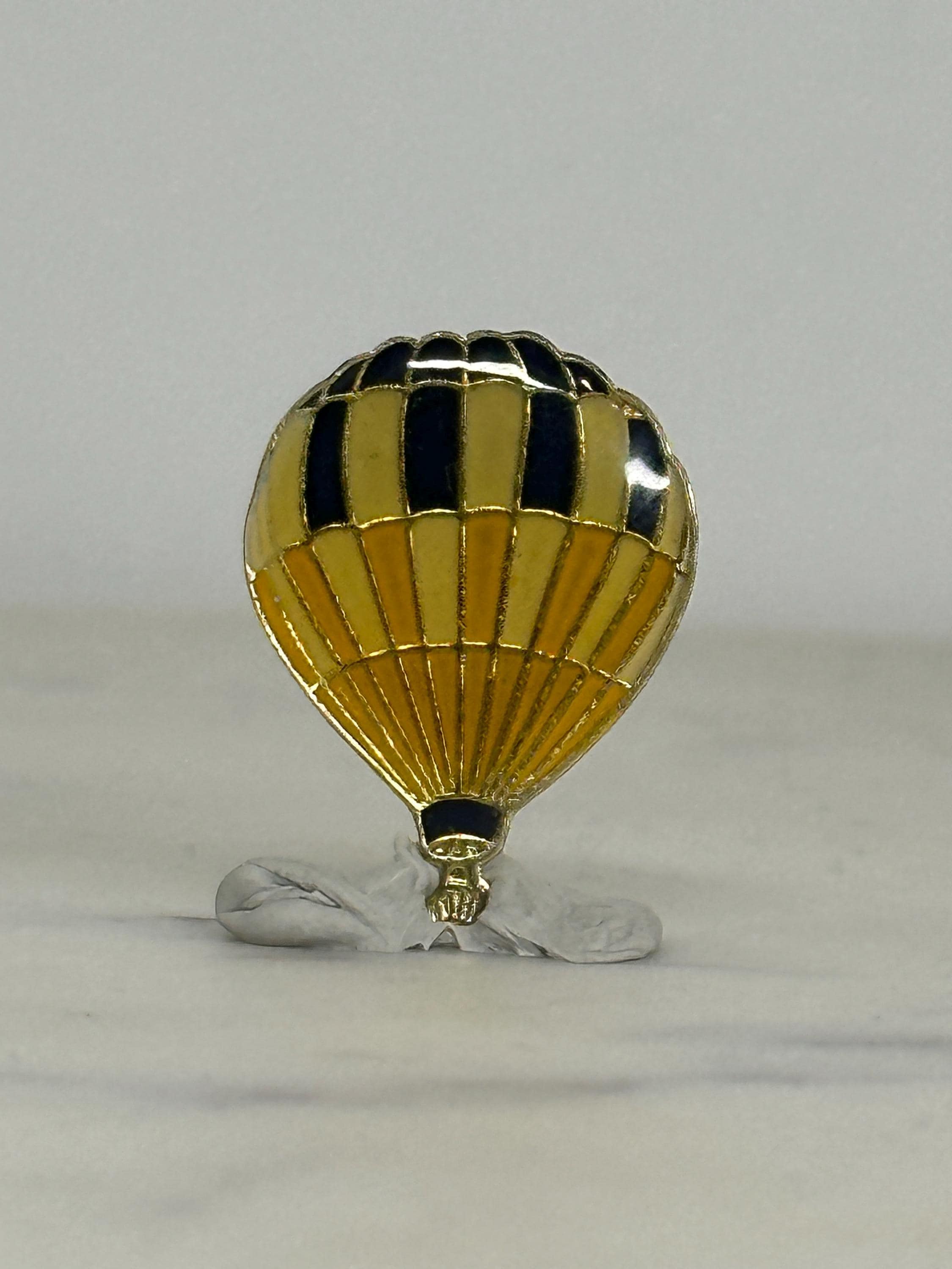 Hot Air Balloon Enamel Pin: Gold & Black Striped - Retro Travel Accessory