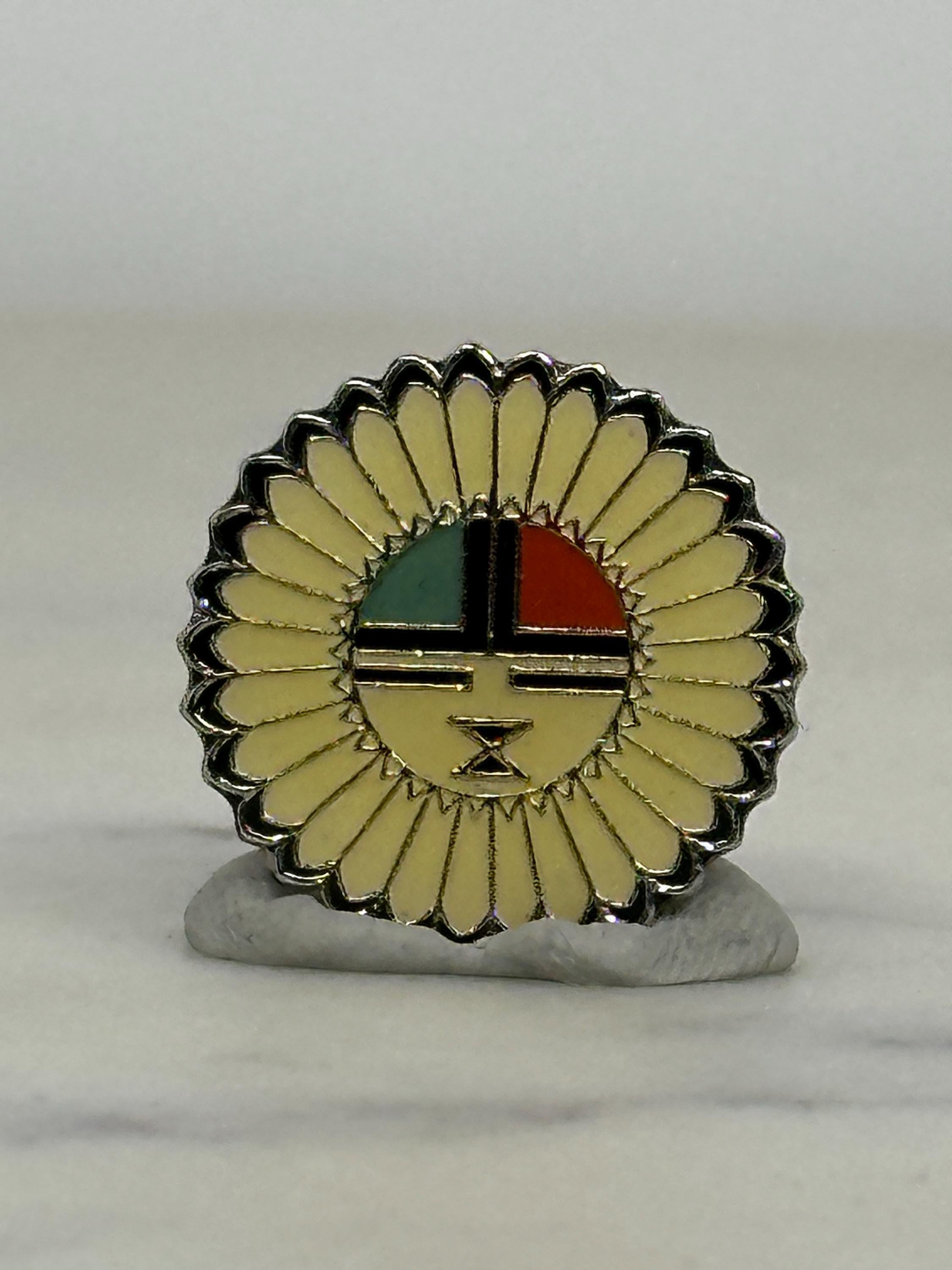 Native American Zia Sunface Pin: Cream Enamel Finish - Southwest Style Accessory