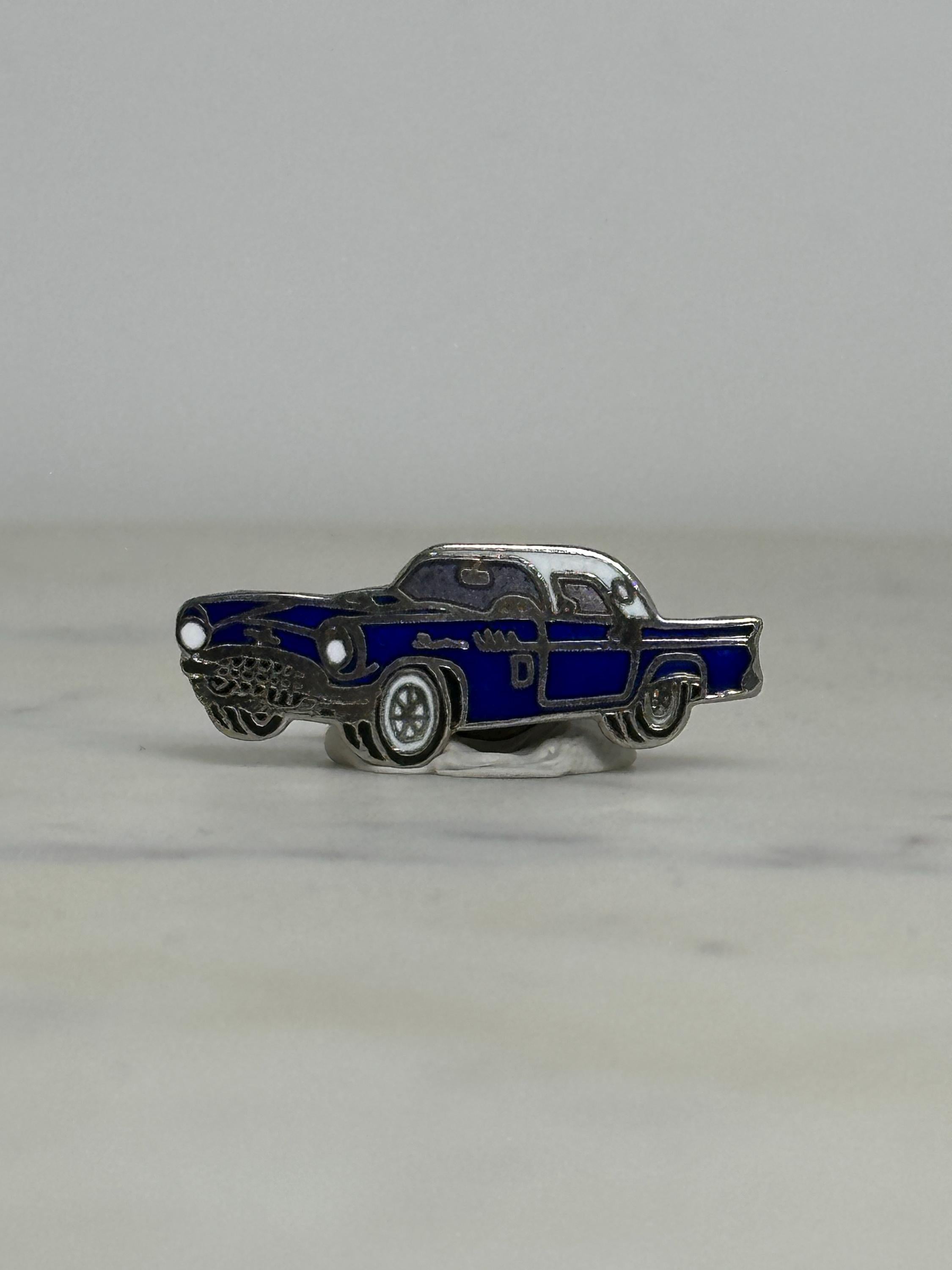 1957 Ford Thunderbird Blue Enamel Pin – Vintage Classic Car Lapel (Facing Right)