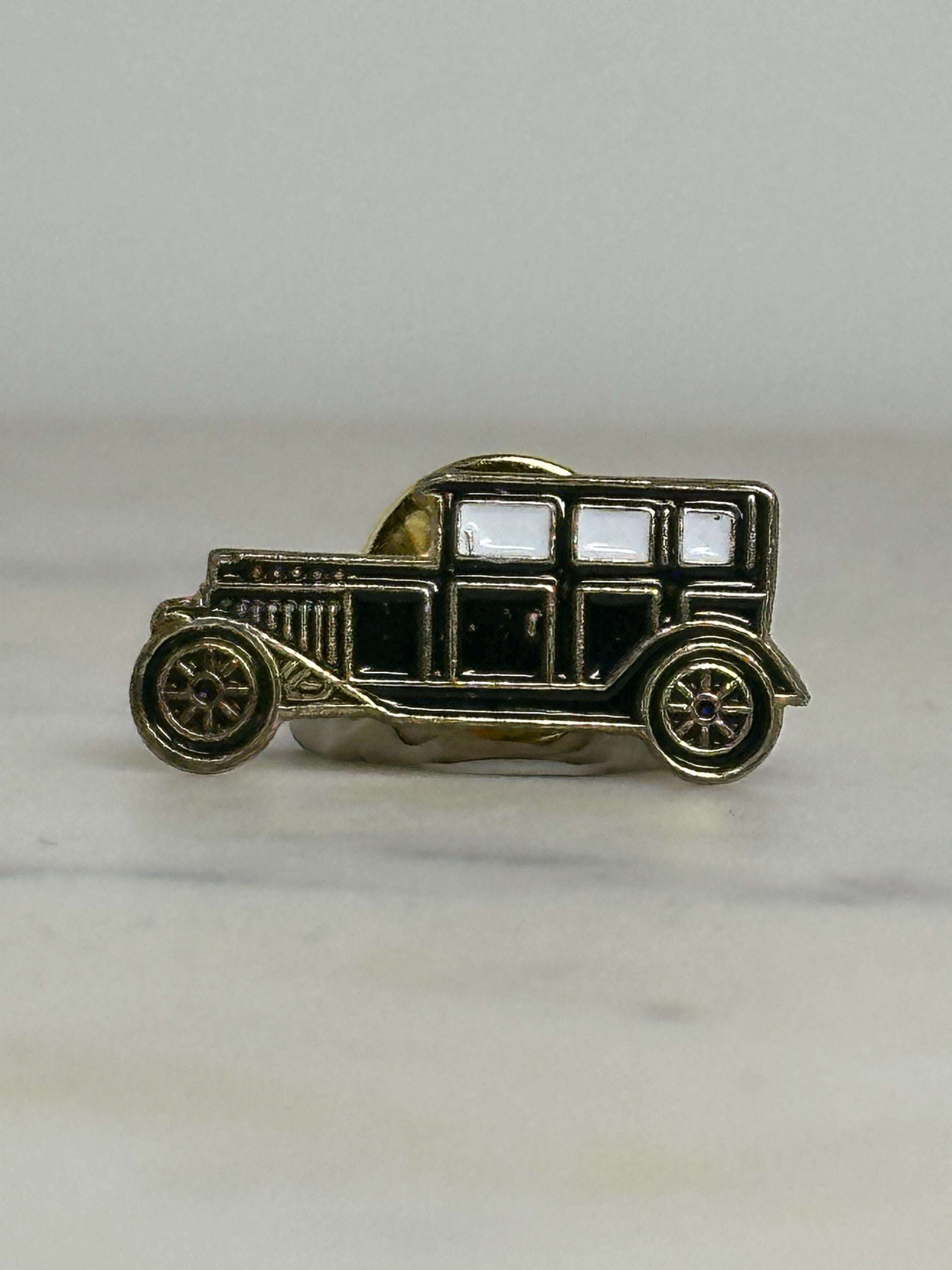1920s Ford Model A Pin – Vintage Black & Gold Enamel Classic Car Lapel