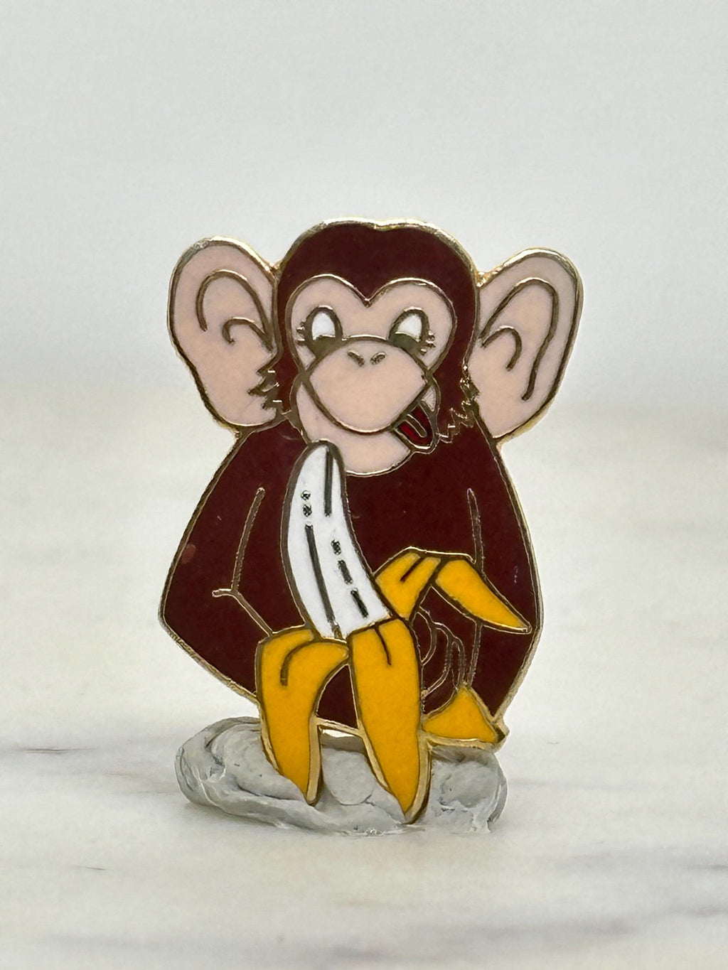 Monkey Eating Banana Enamel Pin: Yellow/Brown Cloisonné - 90s Whimsy Accessory