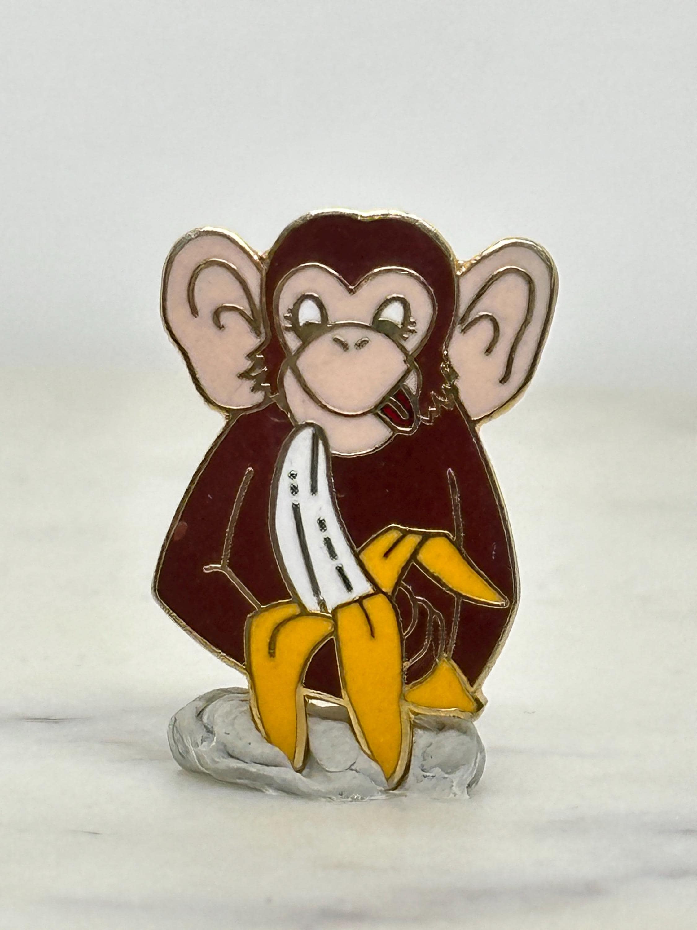 Monkey Eating Banana Enamel Pin: Yellow/Brown Cloisonné - 90s Whimsy Accessory