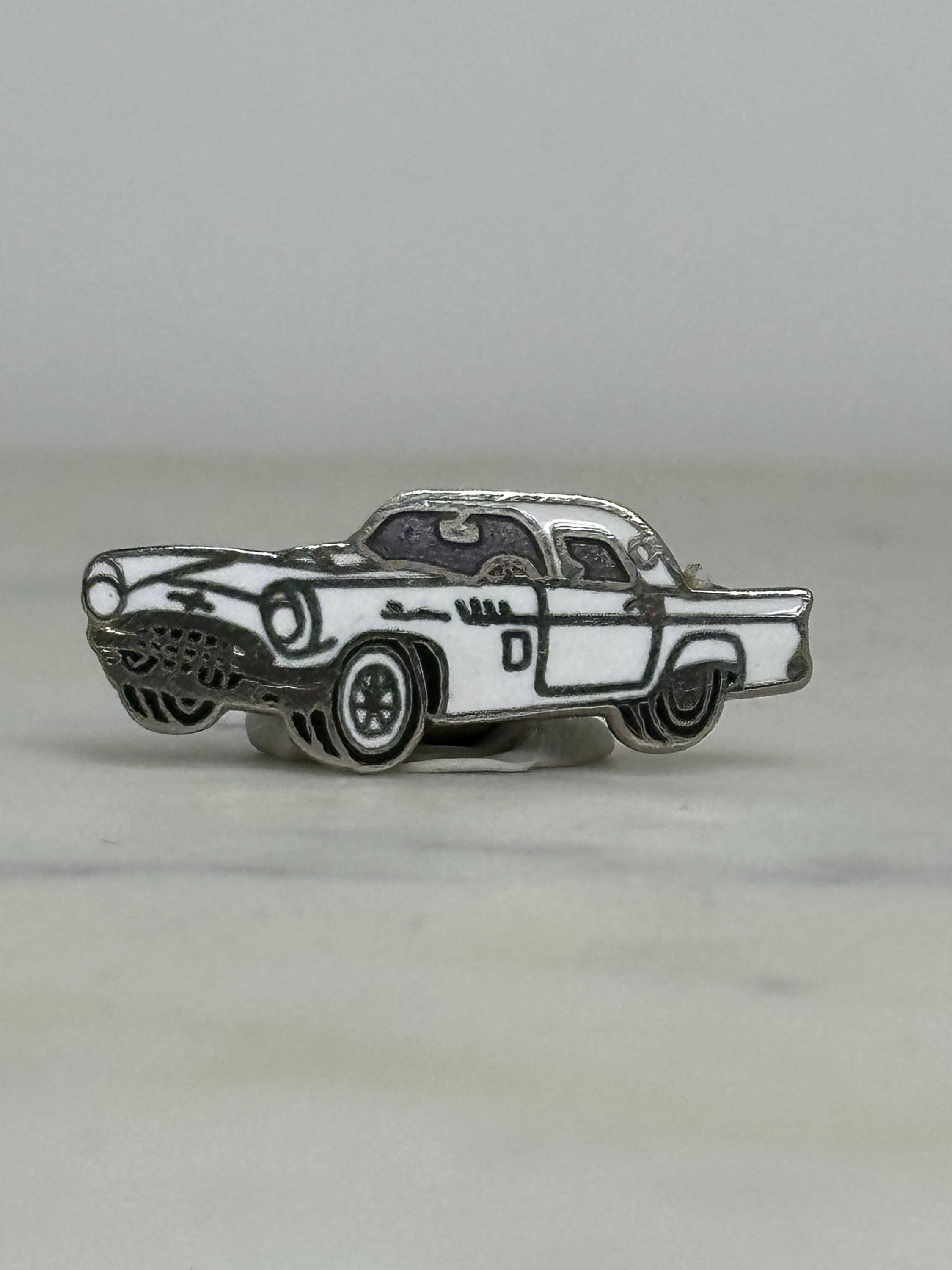 1957 Ford Thunderbird Pin – Vintage White Enamel Classic Car Lapel