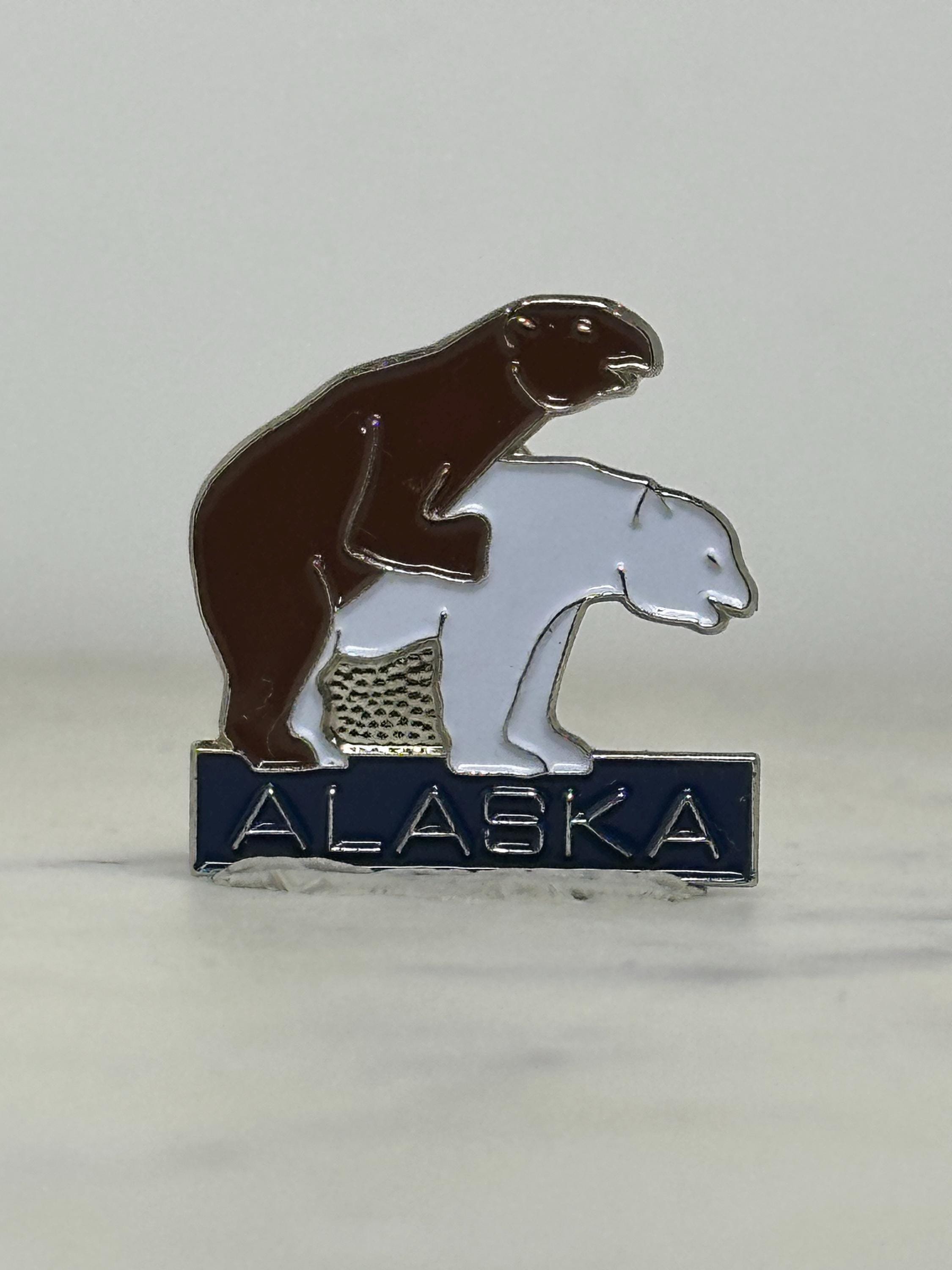 Alaska Souvenir Enamel Pin: Brown & White Bears - Retro Travel Accessory