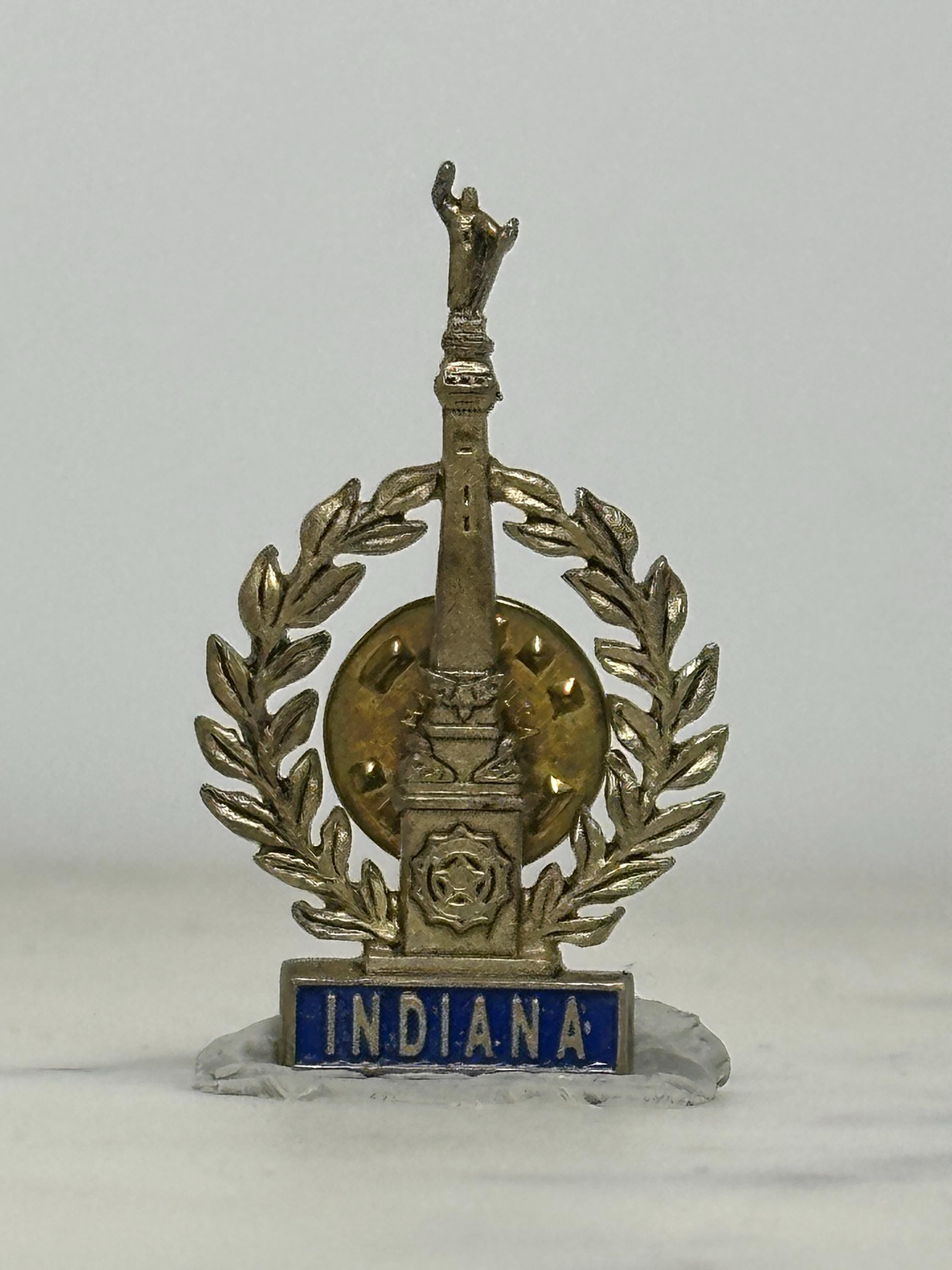 Indiana Monument Souvenir Pin: Silver Enamel Finish - Vintage Travel Accessory