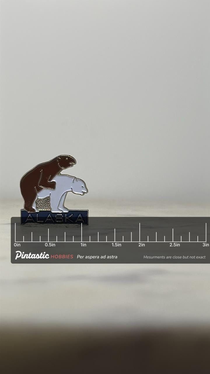 Alaska Souvenir Enamel Pin: Brown & White Bears - Retro Travel Accessory