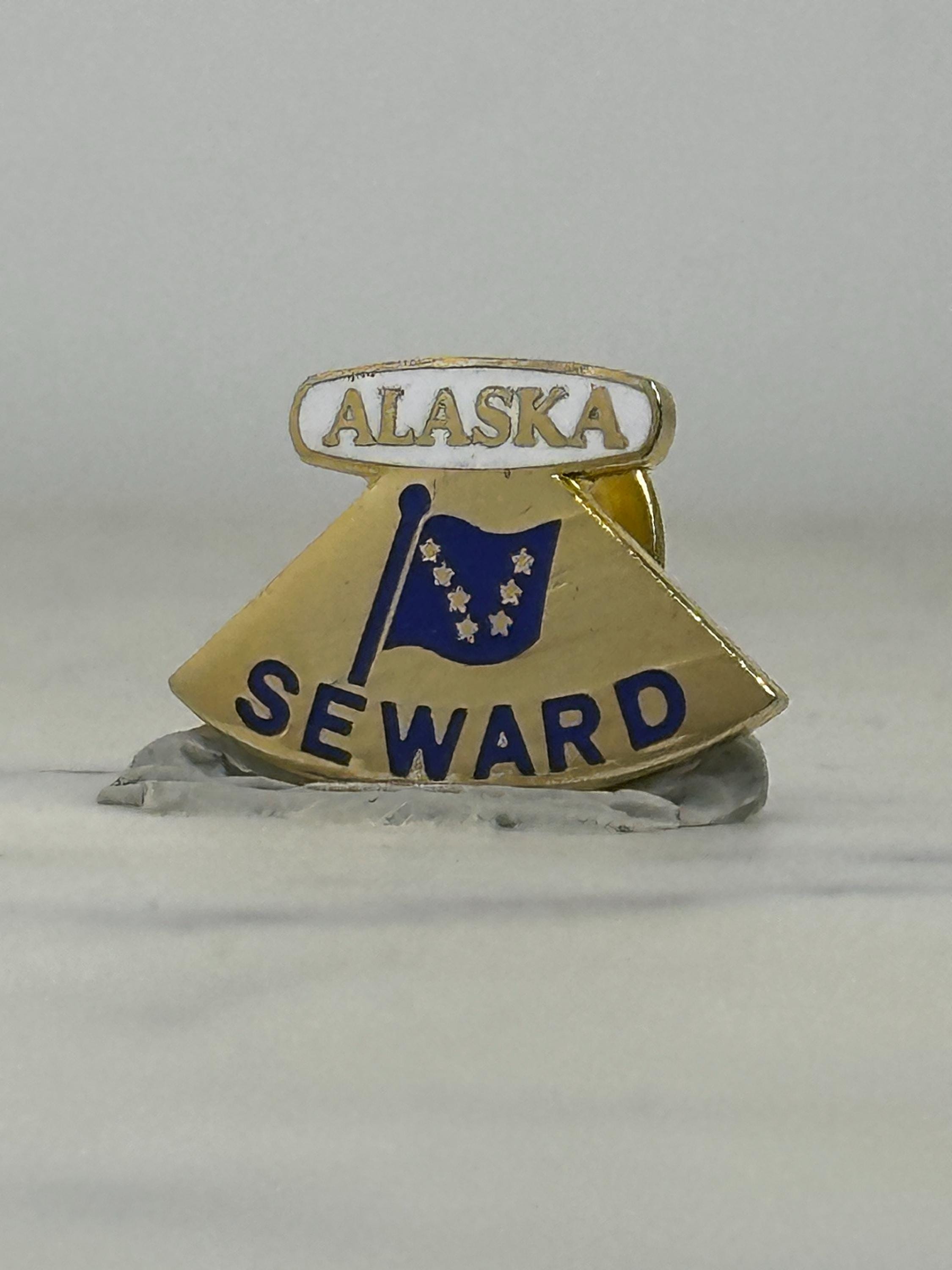 Alaska Seward Souvenir Pin: Gold Tone Enamel - Vintage Travel Accessory