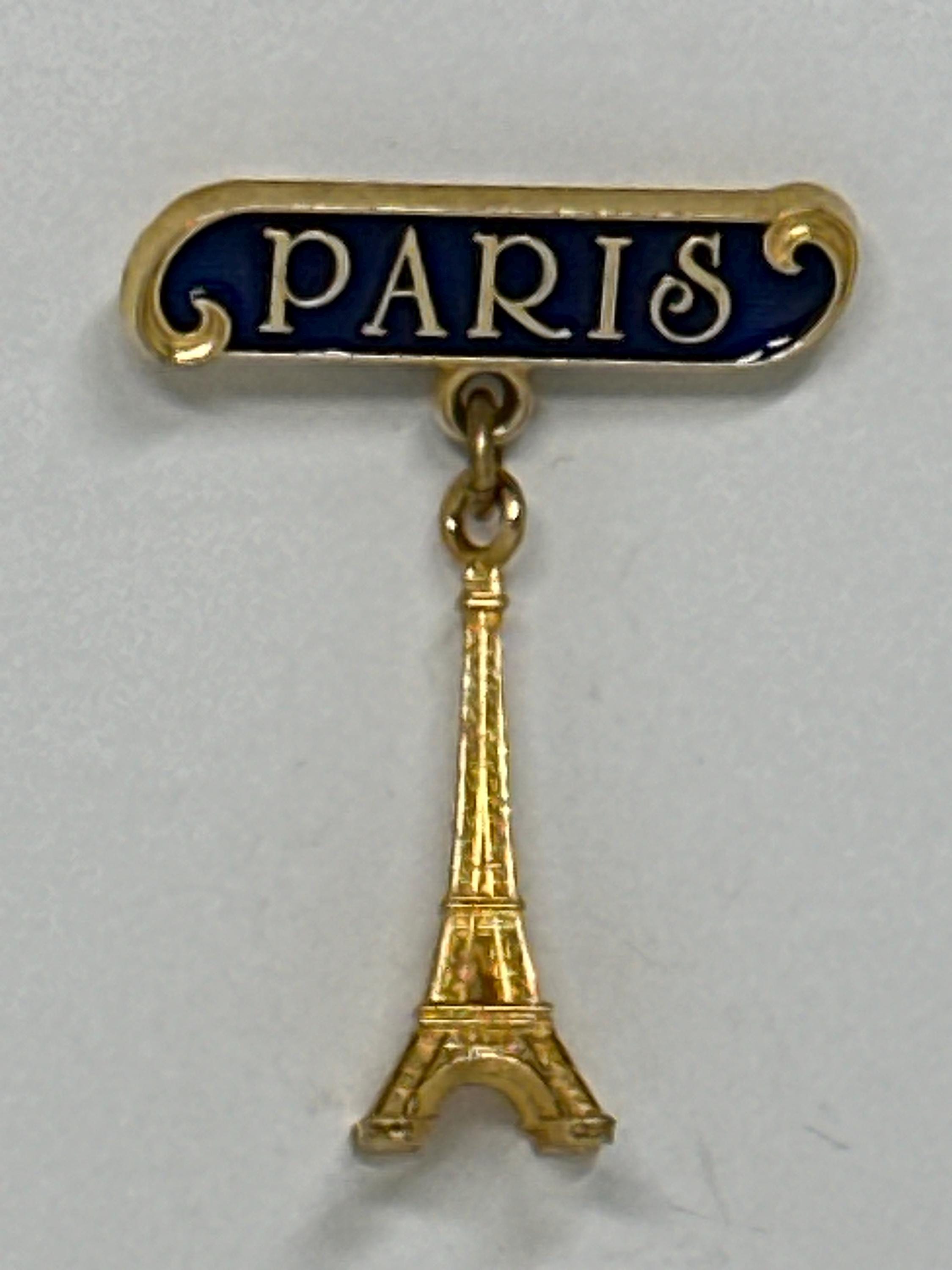 Paris Eiffel Tower Souvenir Pin: Gold & Navy Enamel - Vintage Travel Accessory