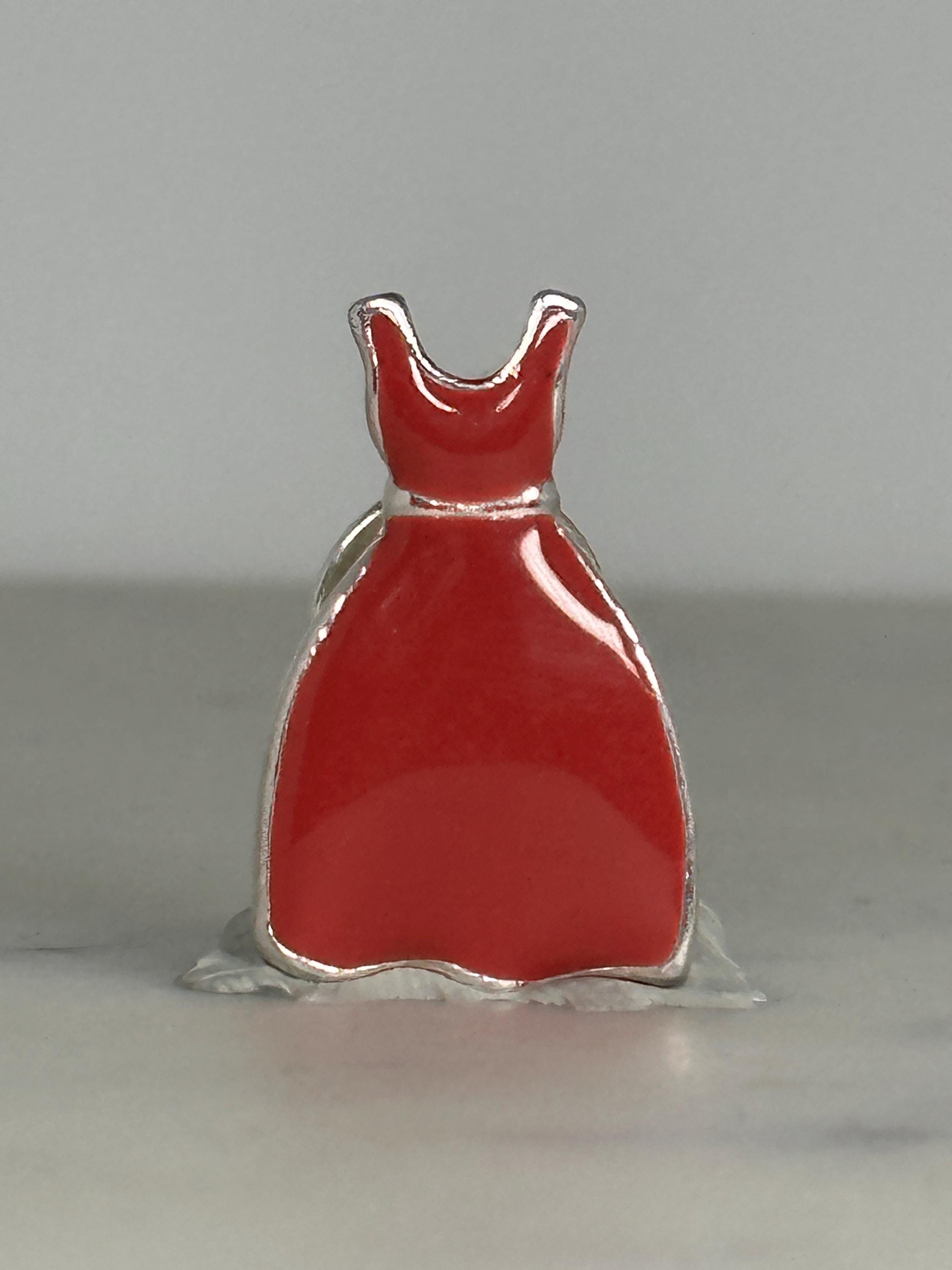 Red Dress Enamel Pin: Glossy Silver Trim - Retro Fashion Accessory