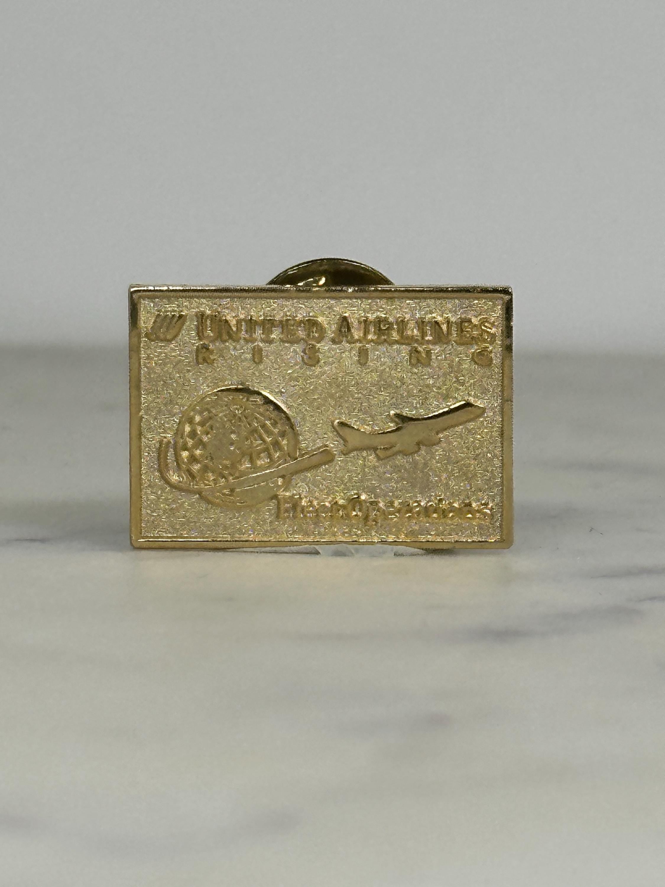United Airlines Rising Pin: Gold Tone Rectangle - Aviation Collectible