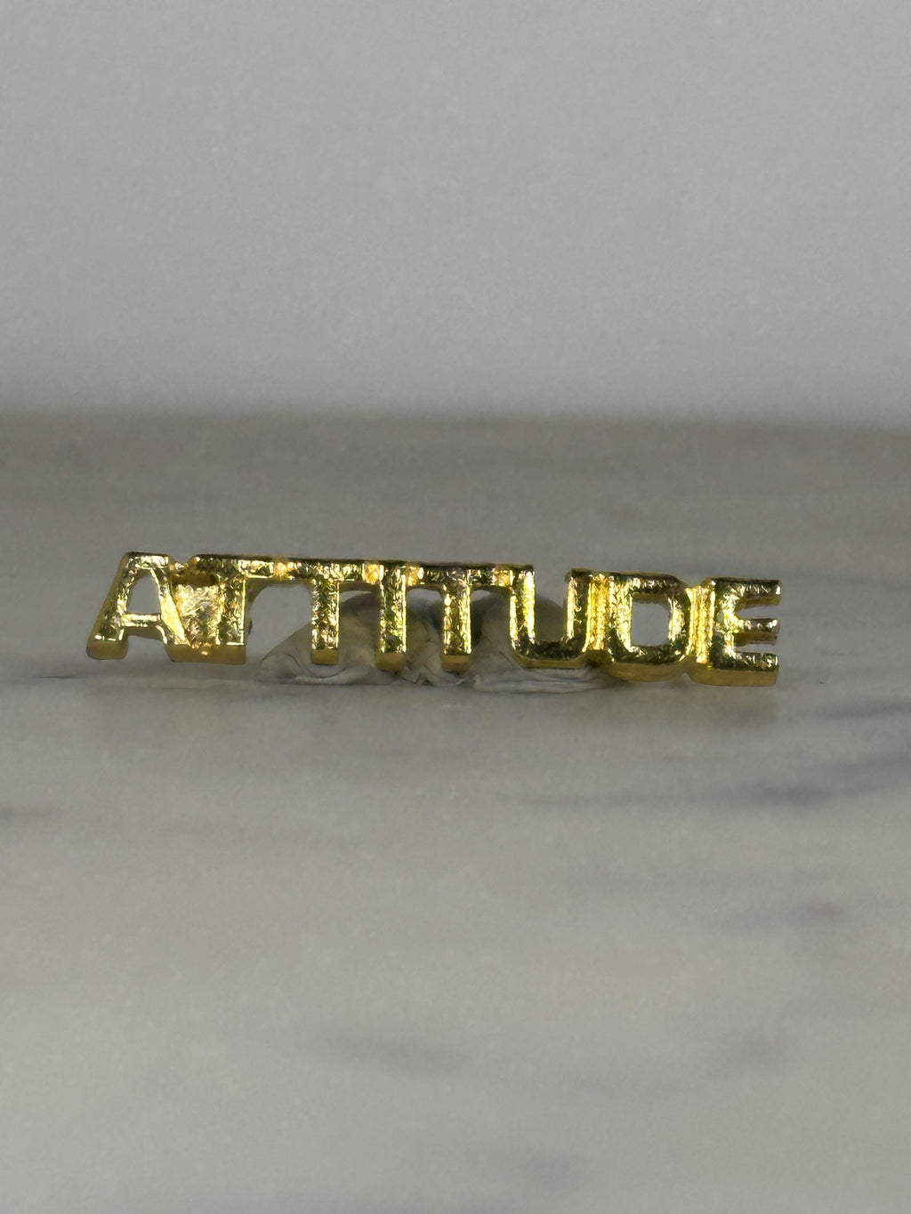 Attitude Word Pin: Gold Tone Text - Retro Statement Accessory