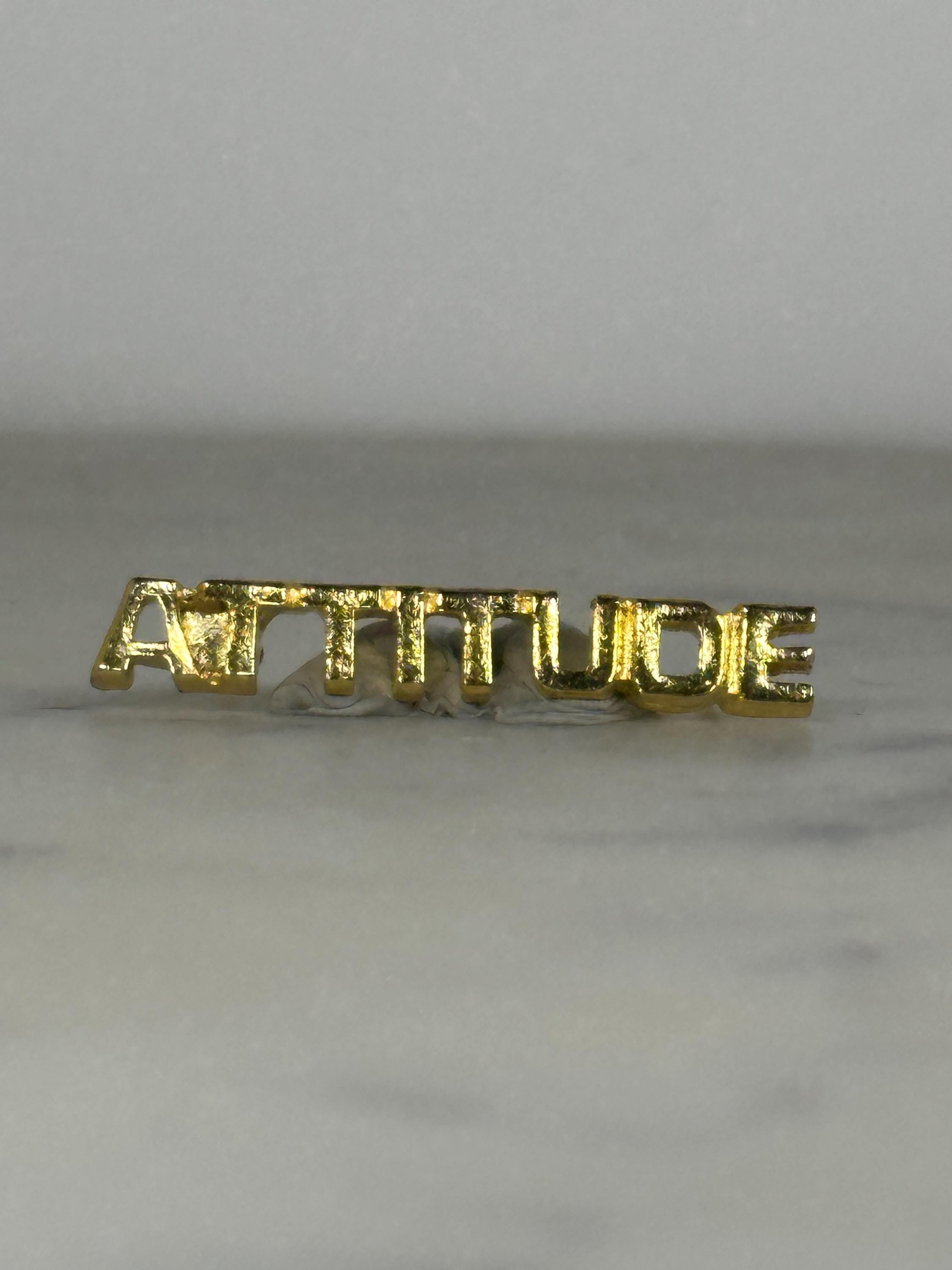 Attitude Word Pin: Gold Tone Text - Retro Statement Accessory