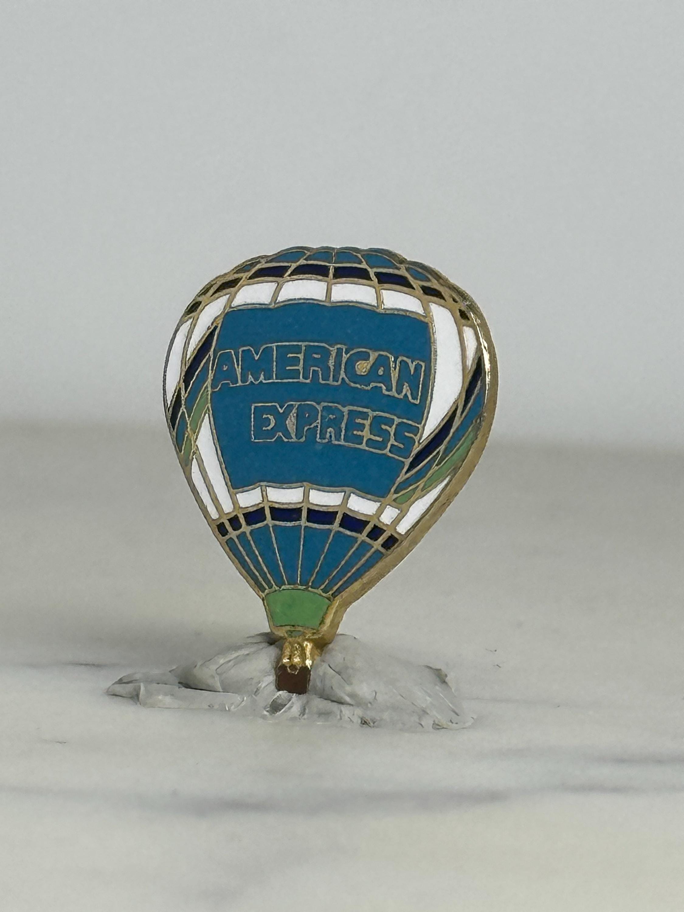 American Express Hot Air Balloon Pin: Blue & Gold Enamel - Vintage Company Accessory