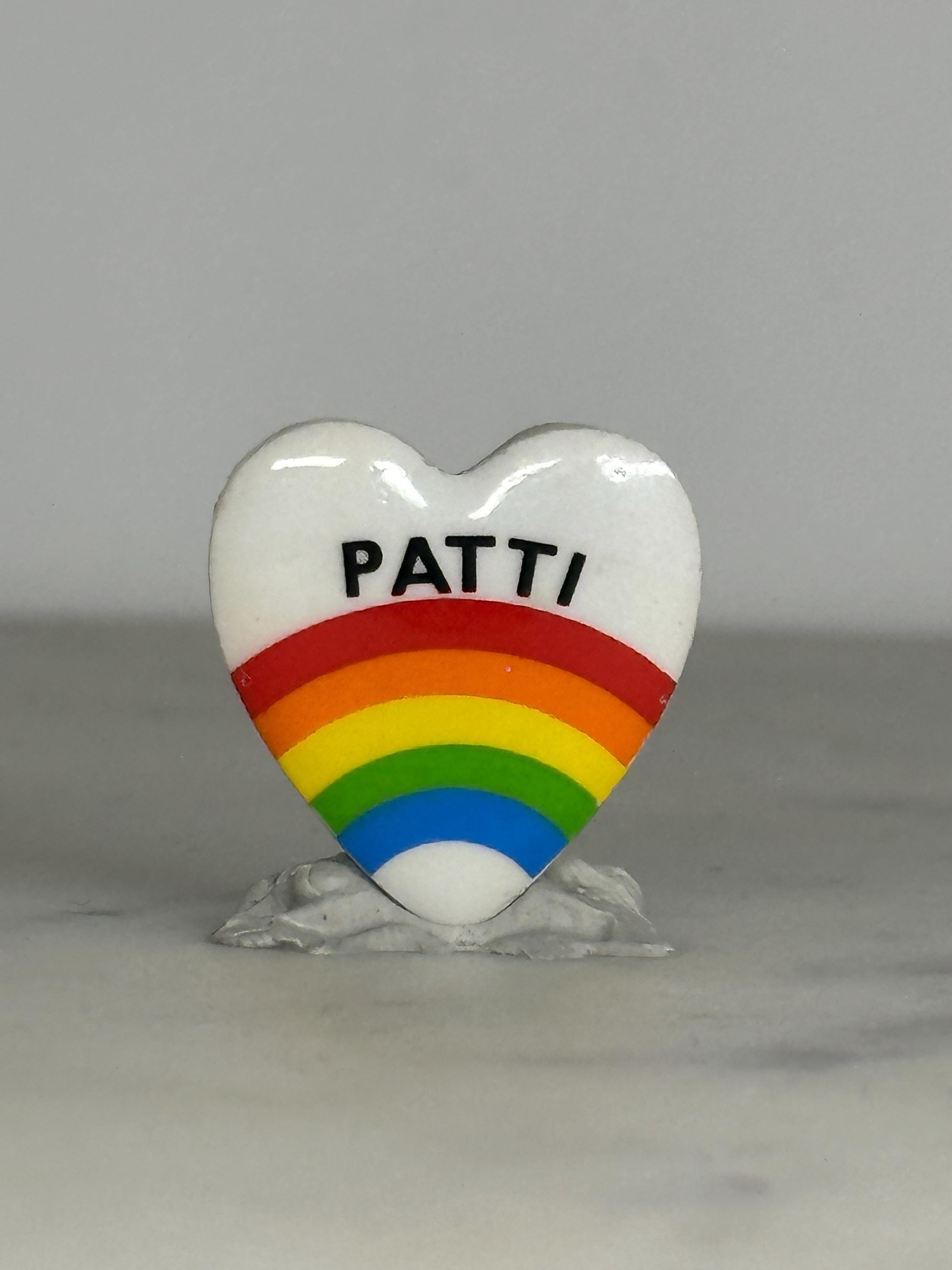Patti Rainbow Heart Pin: Bold Color Enamel - Retro Name Tag Accessory