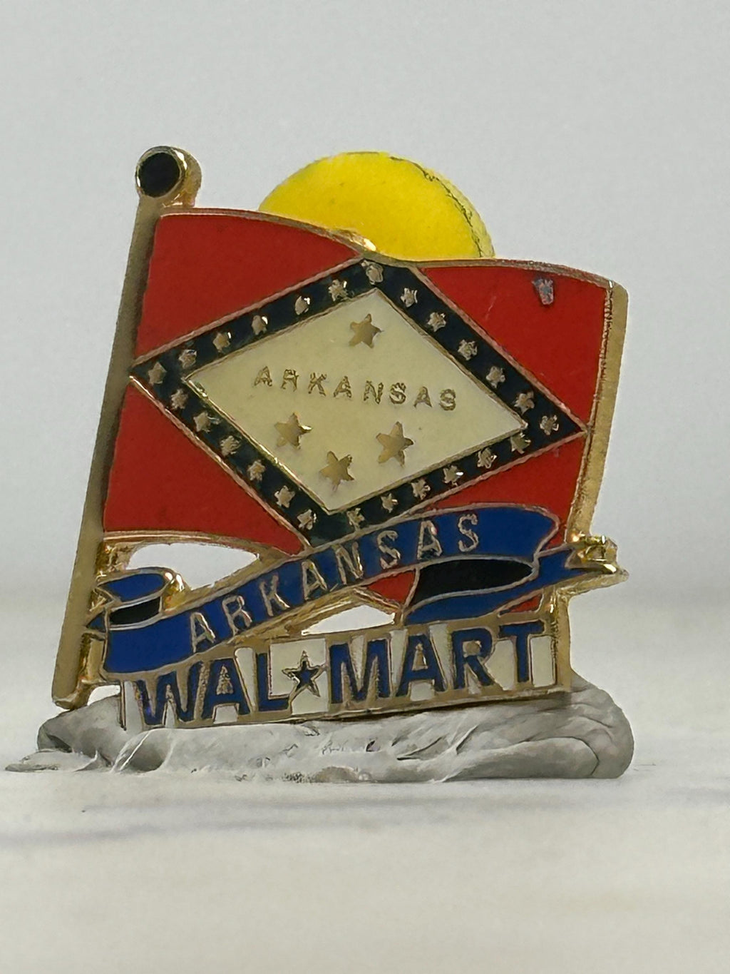 Arkansas Wal-Mart Pin: Red Enamel & Gold Trim - Vintage Collectible Accessory