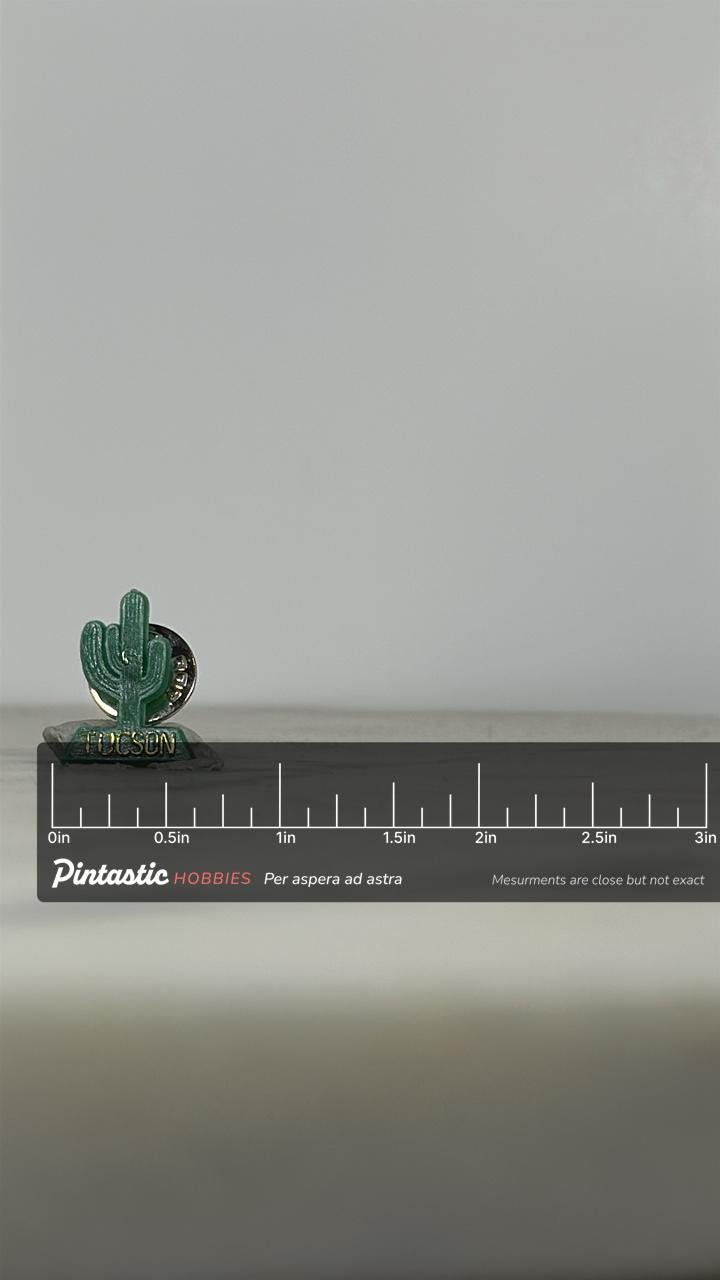 Tucson Cactus Souvenir Pin: Green Plastic with Gold Lettering - Retro Travel Accessory