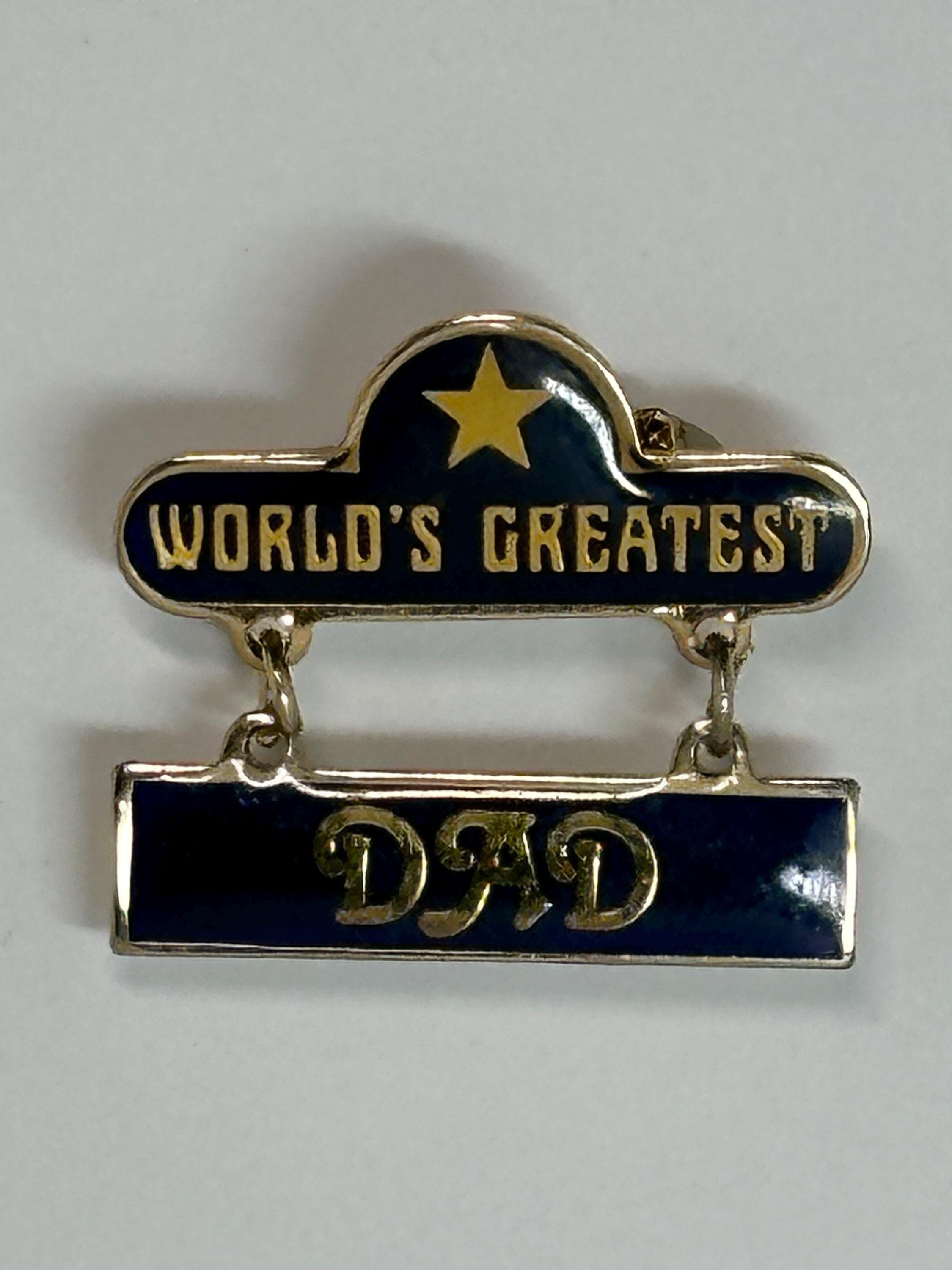 World's Greatest Dad Pin: Gold & Navy Enamel - Vintage Father’s Day Accessory