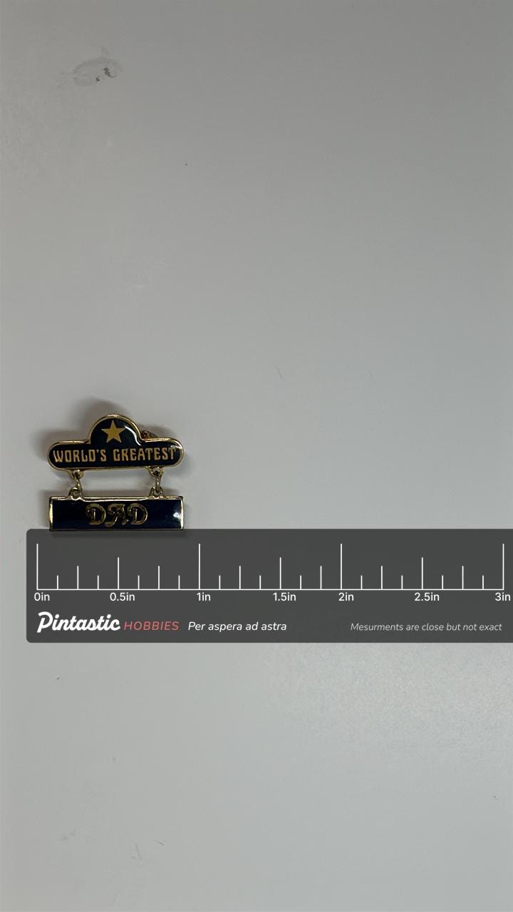 World's Greatest Dad Pin: Gold & Navy Enamel - Vintage Father’s Day Accessory with ruler overlay for size reference