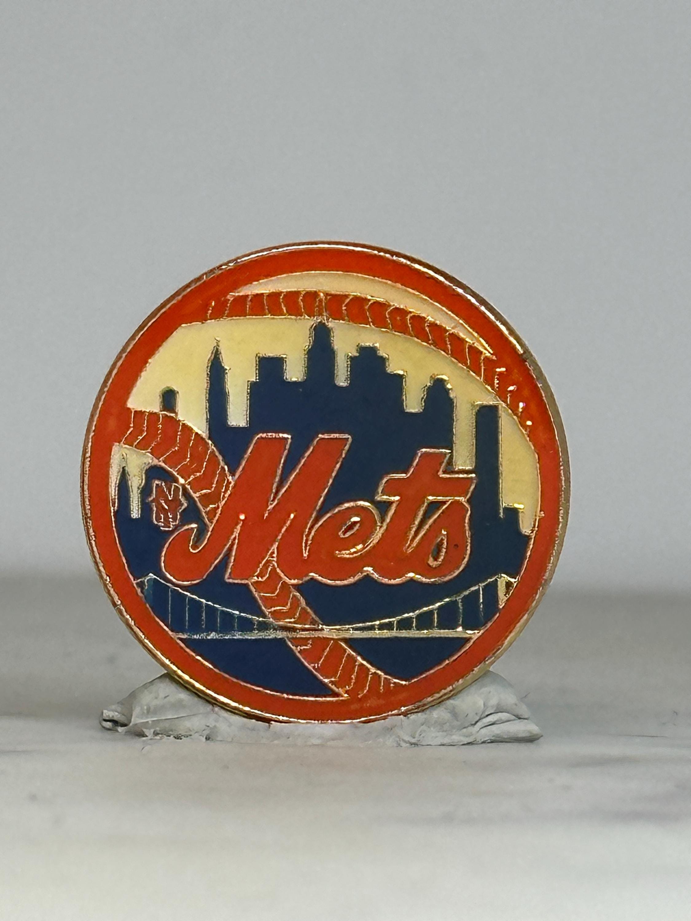 NY Mets Baseball Pin: Orange & Blue Enamel - Vintage Sports Accessory