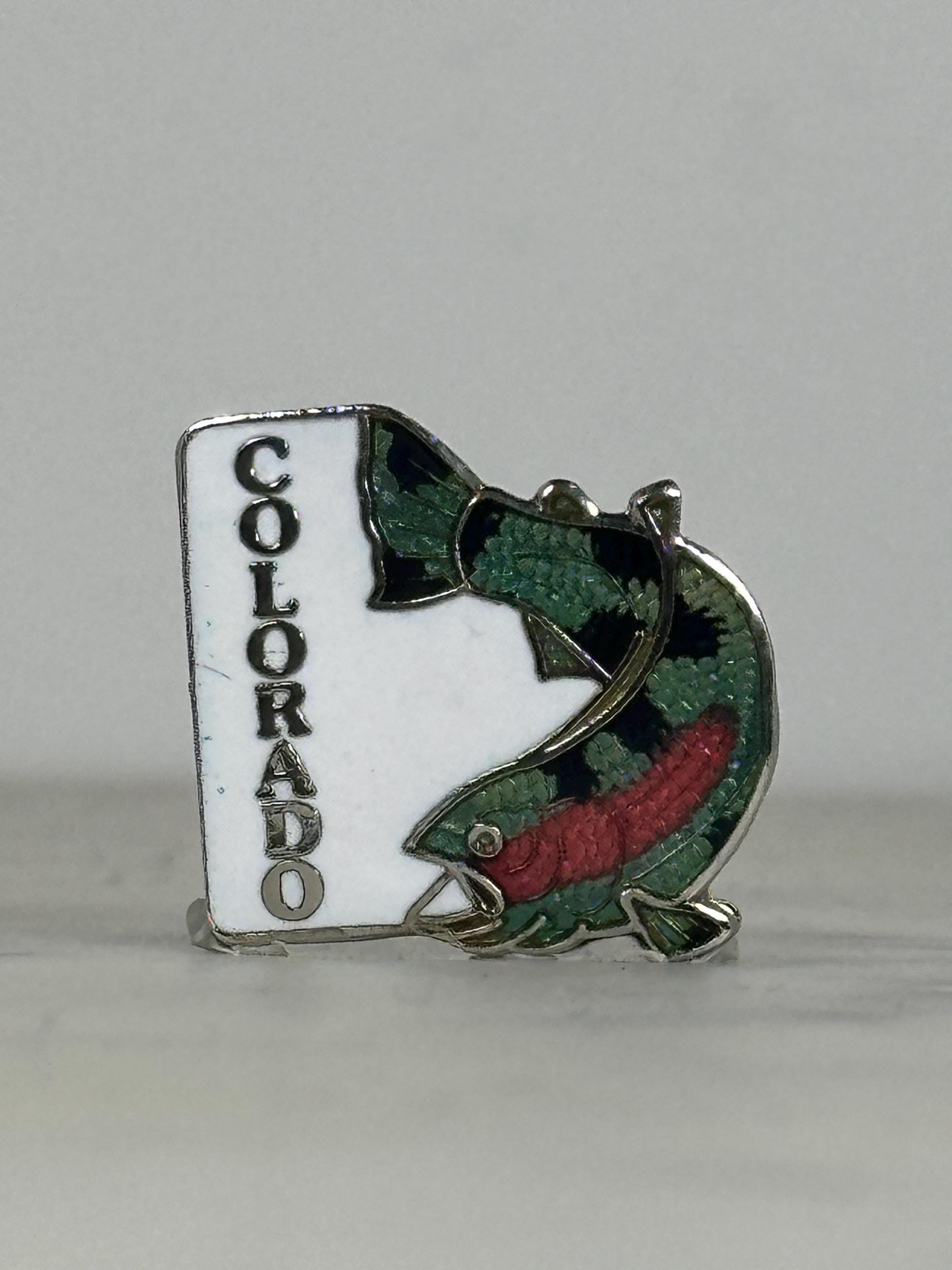 Colorado Trout Enamel Pin: White & Multicolor - Vintage Travel Accessory