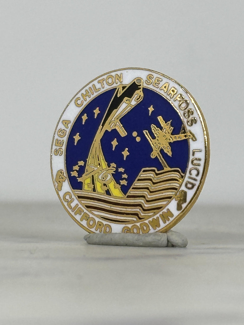NASA STS-76 Mission Pin: Gold & Enamel Finish - Space Shuttle Accessory