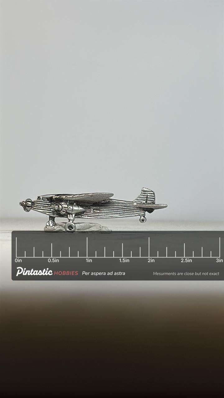 Vintage Airplane Pin: Silver Tone Metal - Aviation Collectible Accessory with ruler overlay for size reference
