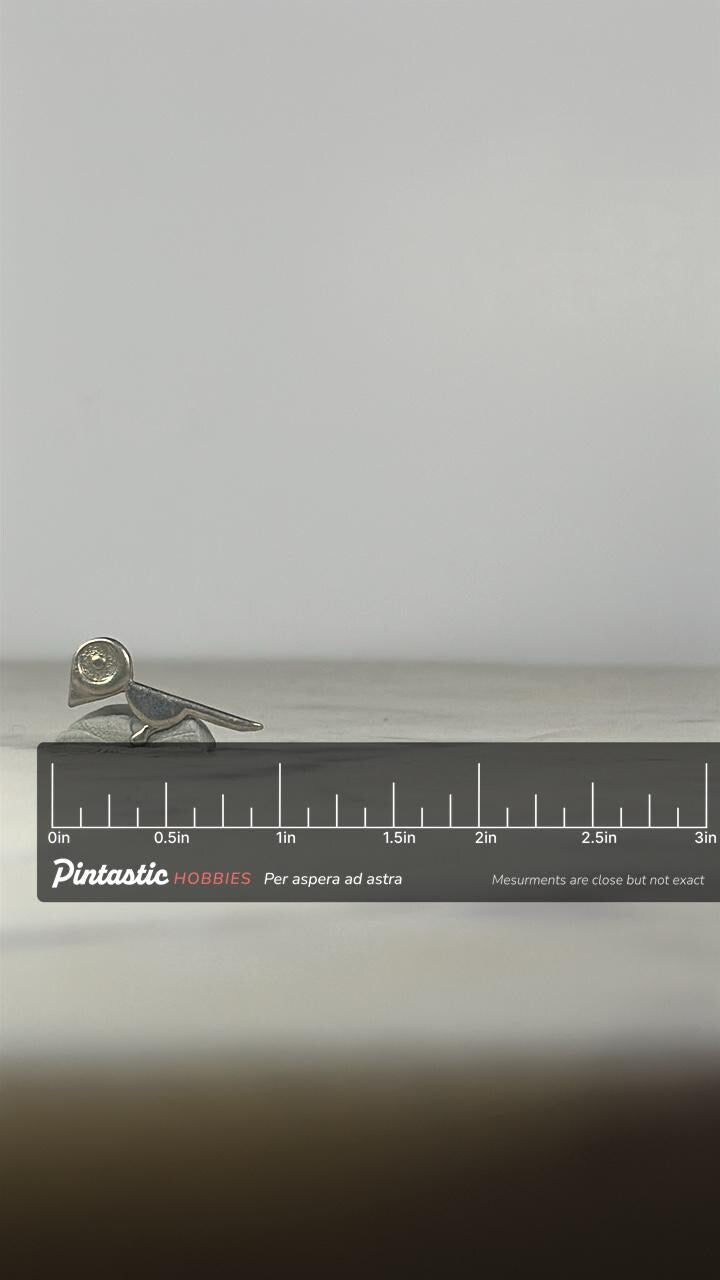 Minimalist Bird Lapel Pin: Silver Tone Metal - Mid Century Modern Accessory with ruler overlay for size reference